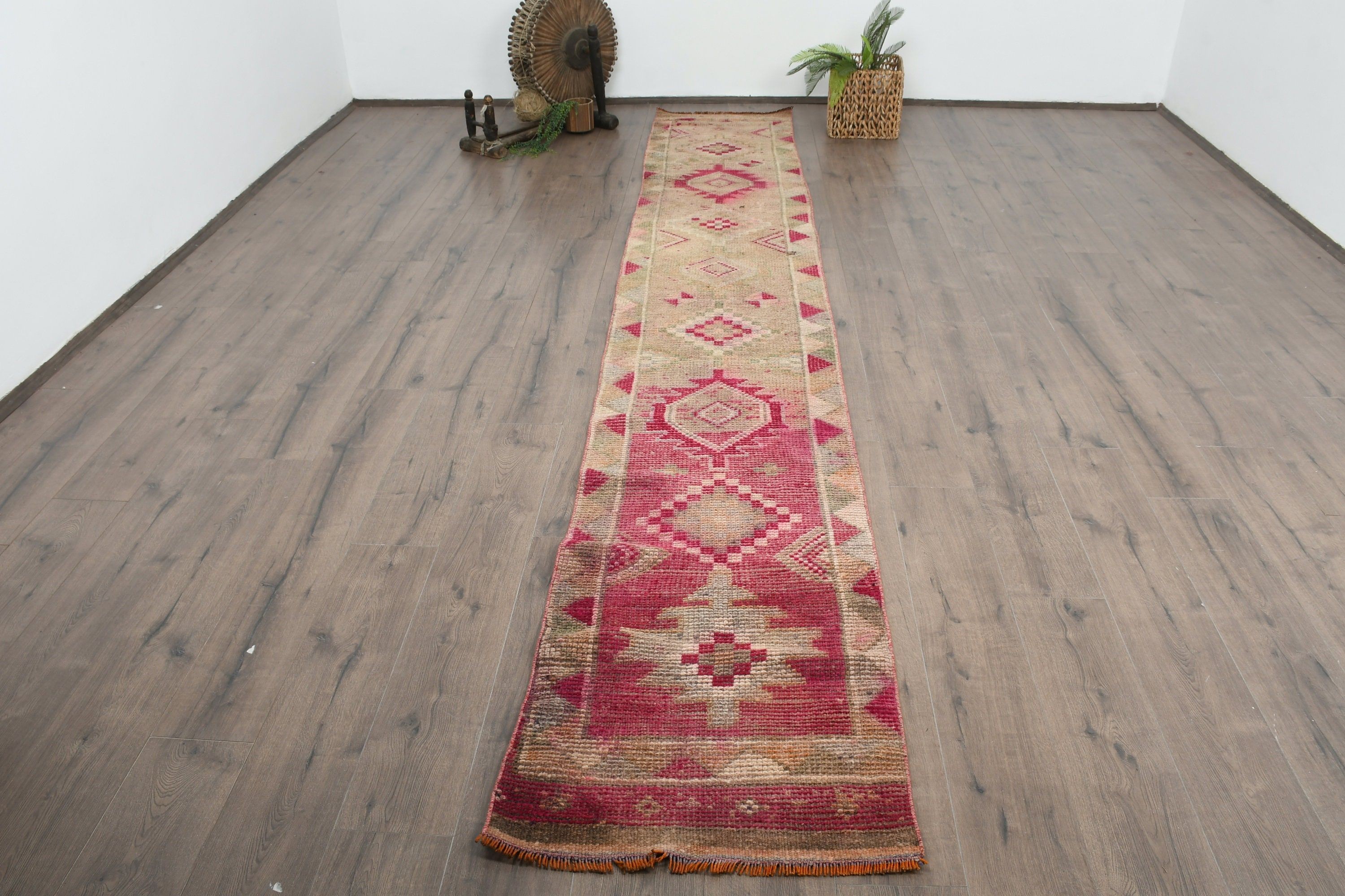 Vintage Rugs, Corridor Rugs, Floor Rug, 2.1x13.1 ft Runner Rugs, Turkish Rug, Moroccan Rug, Pale Rug, Rugs for Kitchen, Pink Kitchen Rug