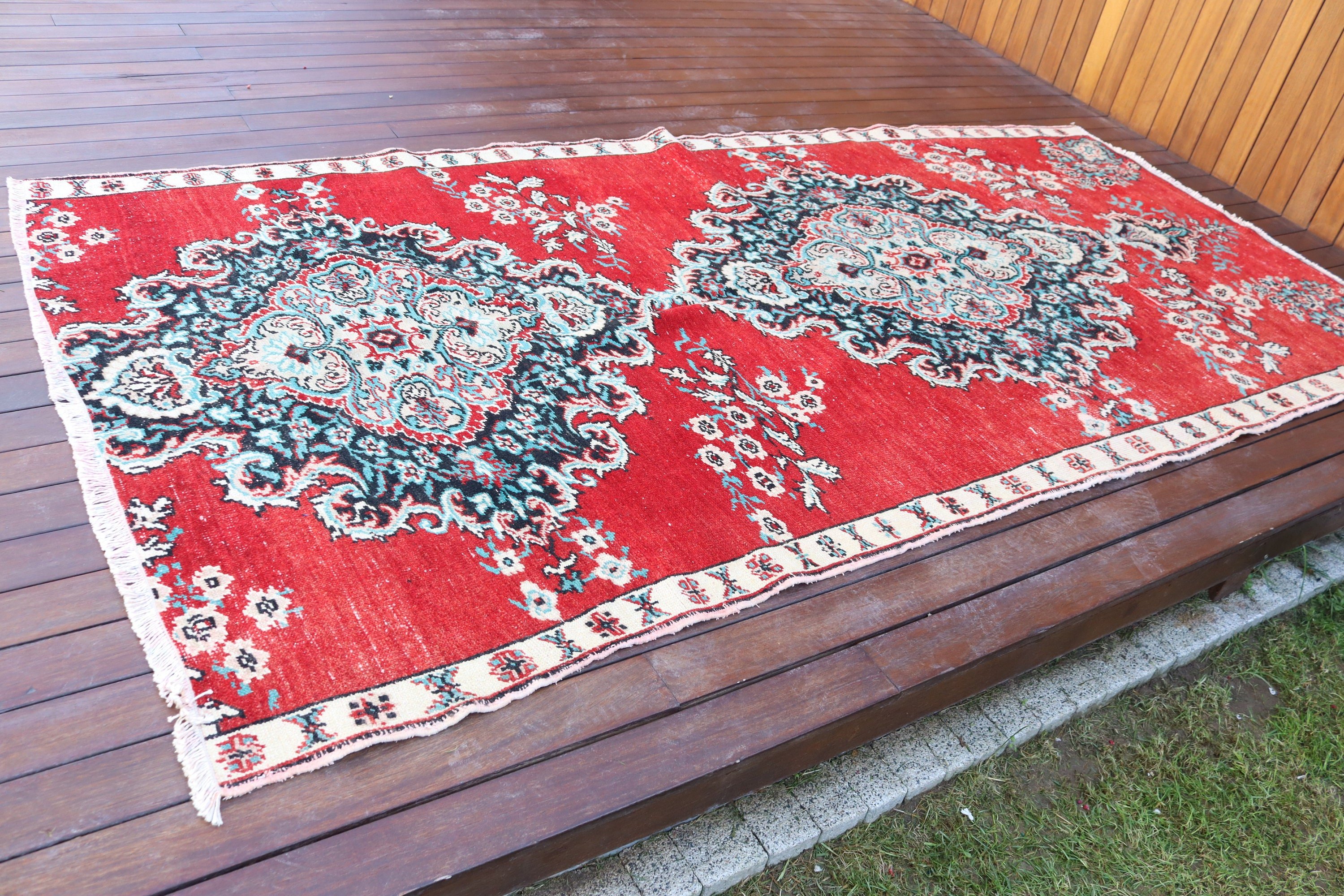 Vintage Halılar, Kırmızı Oryantal Halı, Büyük Oushak Halıları, 5x9.7 ft Büyük Halılar, Oushak Halıları, Bildiri Halısı, Büyük Vintage Halı, Türk Halıları