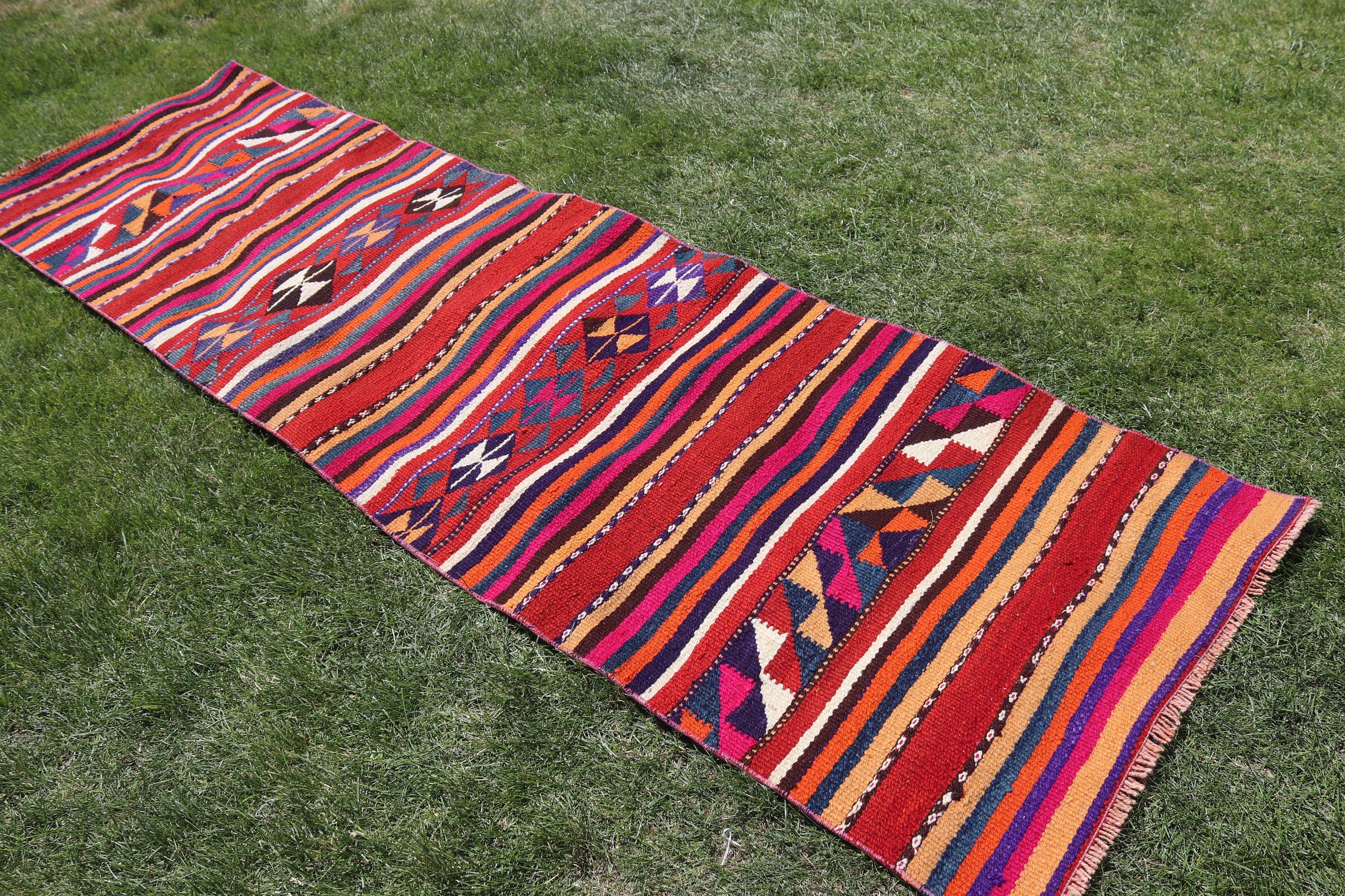 Gökkuşağı Boho Halıları, Vintage Halı, Açıklama Halıları, Kabile Halısı, Beni Ourain Runner Halısı, 2.7x8.8 ft Runner Halıları, Türk Halısı, Yün Halısı, Kilim