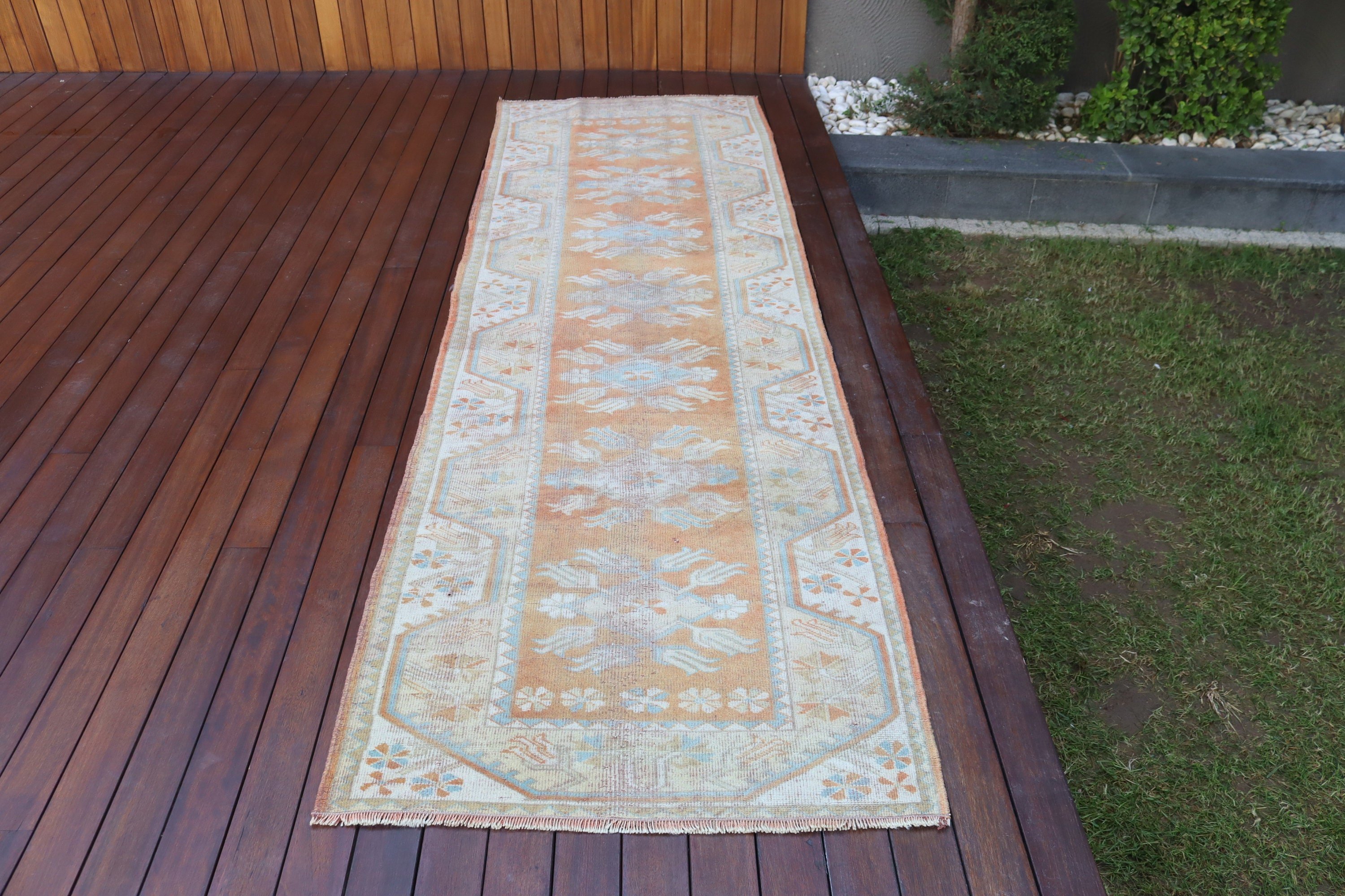 Turuncu Lüks Halı, Anadolu Halısı, Türk Halıları, Egzotik Halı, Beni Ourain Runner Halısı, Vintage Halı, Geometrik Halılar, 3x9.7 ft Runner Halıları