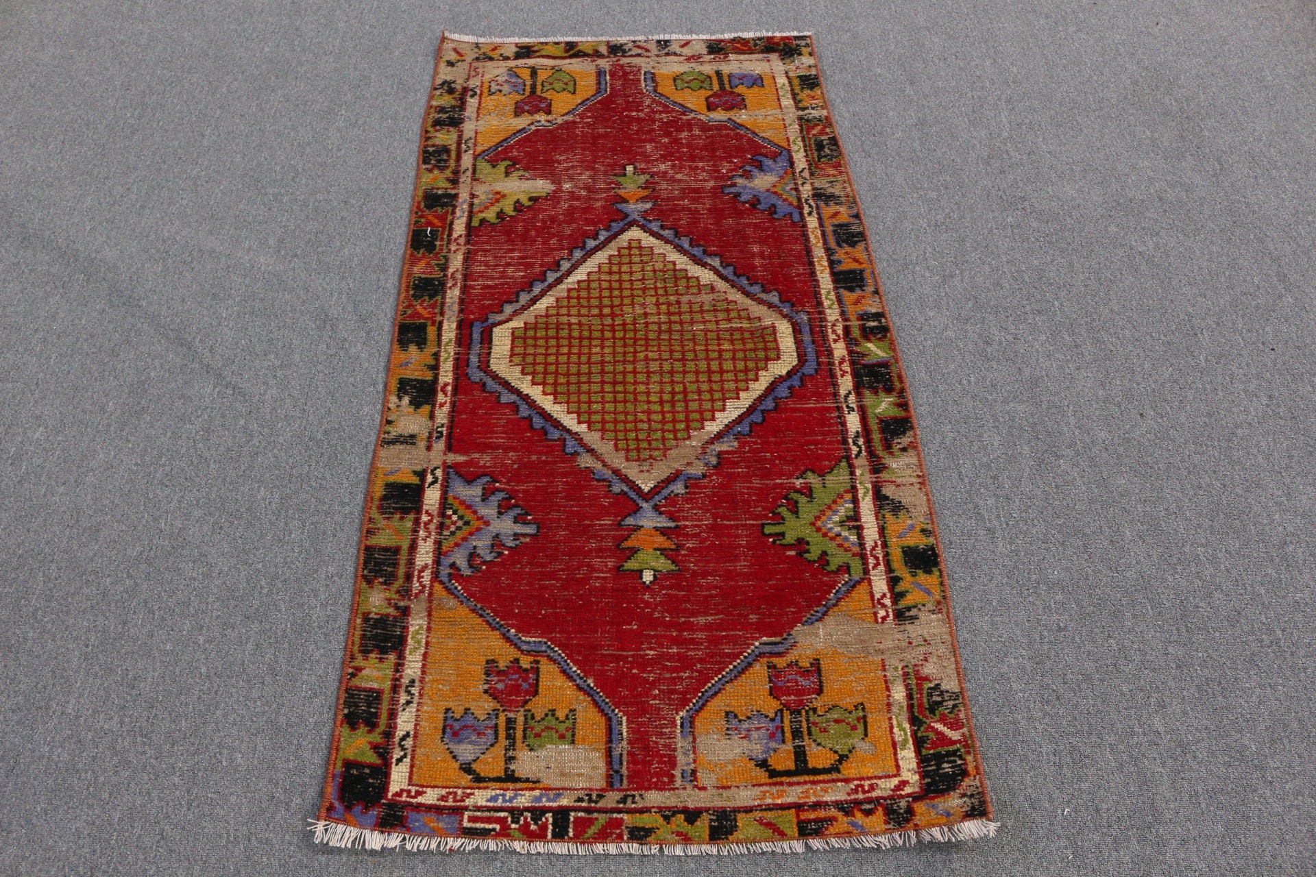2.5x5.2 ft Small Rug, Car Mat Rug, Rugs for Kitchen, Wool Rug, Red Antique Rugs, Bath Rug, Vintage Rug, Turkish Rug, Home Decor Rugs