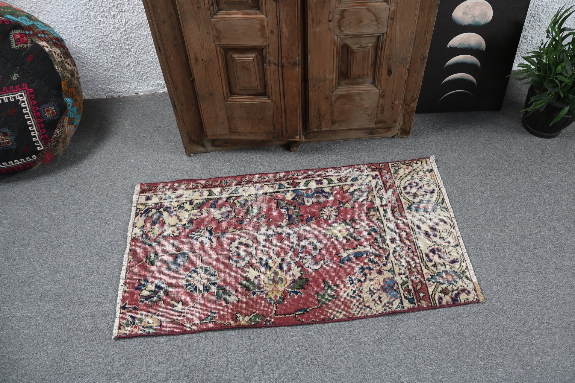 Vintage Rug, Turkish Rugs, Nursery Rug, Kitchen Rug, Purple Oriental Rug, 1.9x3.5 ft Small Rugs, Handwoven Rug, Boho Rug, Geometric Rug