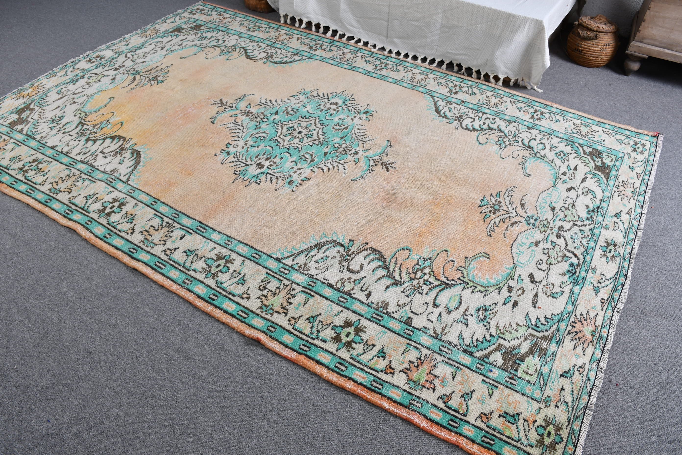 Moroccan Rug, Pale Rugs, Turkish Rugs, Orange Anatolian Rug, Dining Room Rugs, Salon Rug, Vintage Rugs, 6.1x9.3 ft Large Rugs, Bedroom Rugs