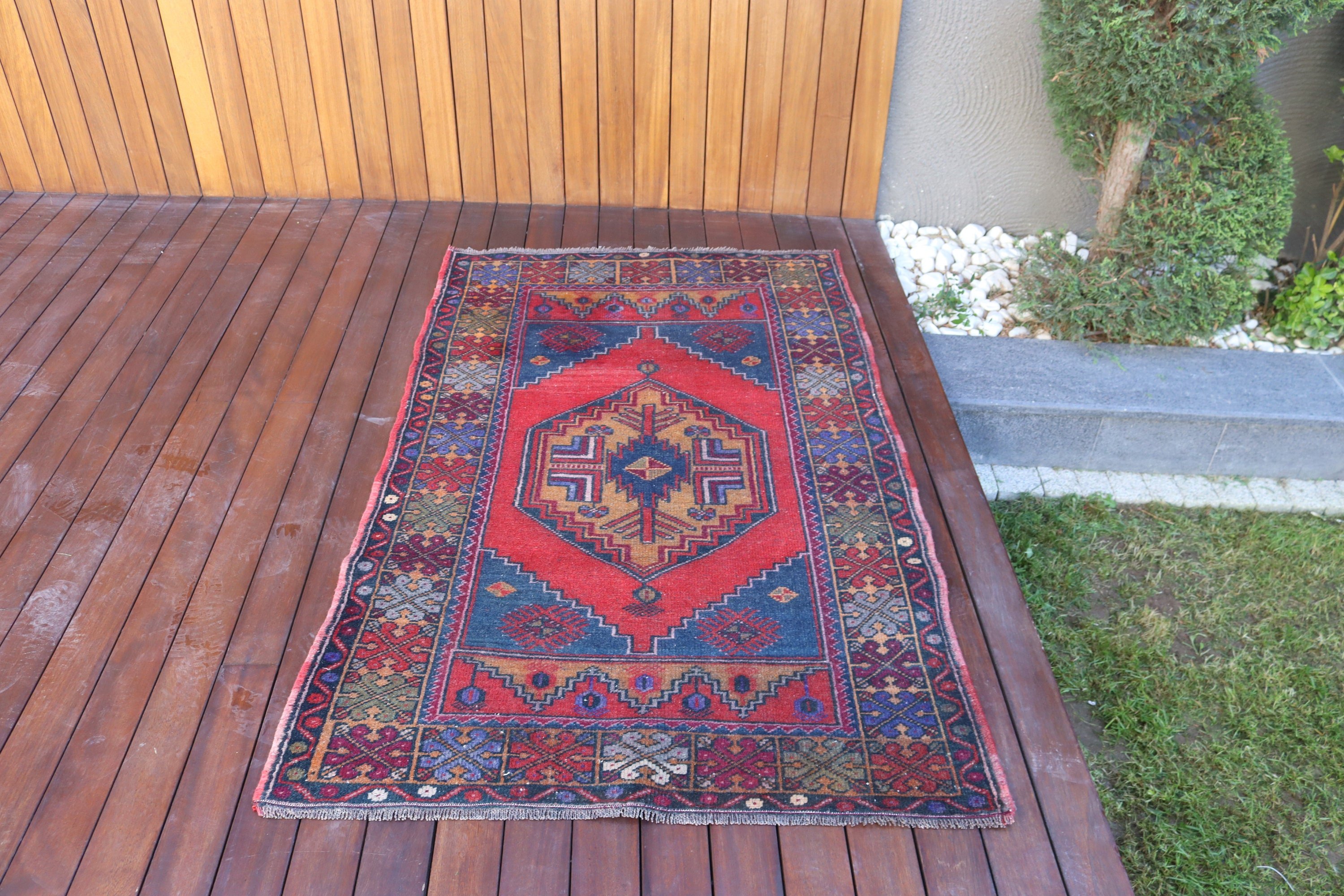 Kırmızı Oushak Halılar, Vintage Halılar, El Dokuma Halılar, Çocuk Halıları, Türk Halıları, 3,4x5,4 ft Accent Halı, Yatak Odası Halıları, Oushak Halı, Yer Halıları