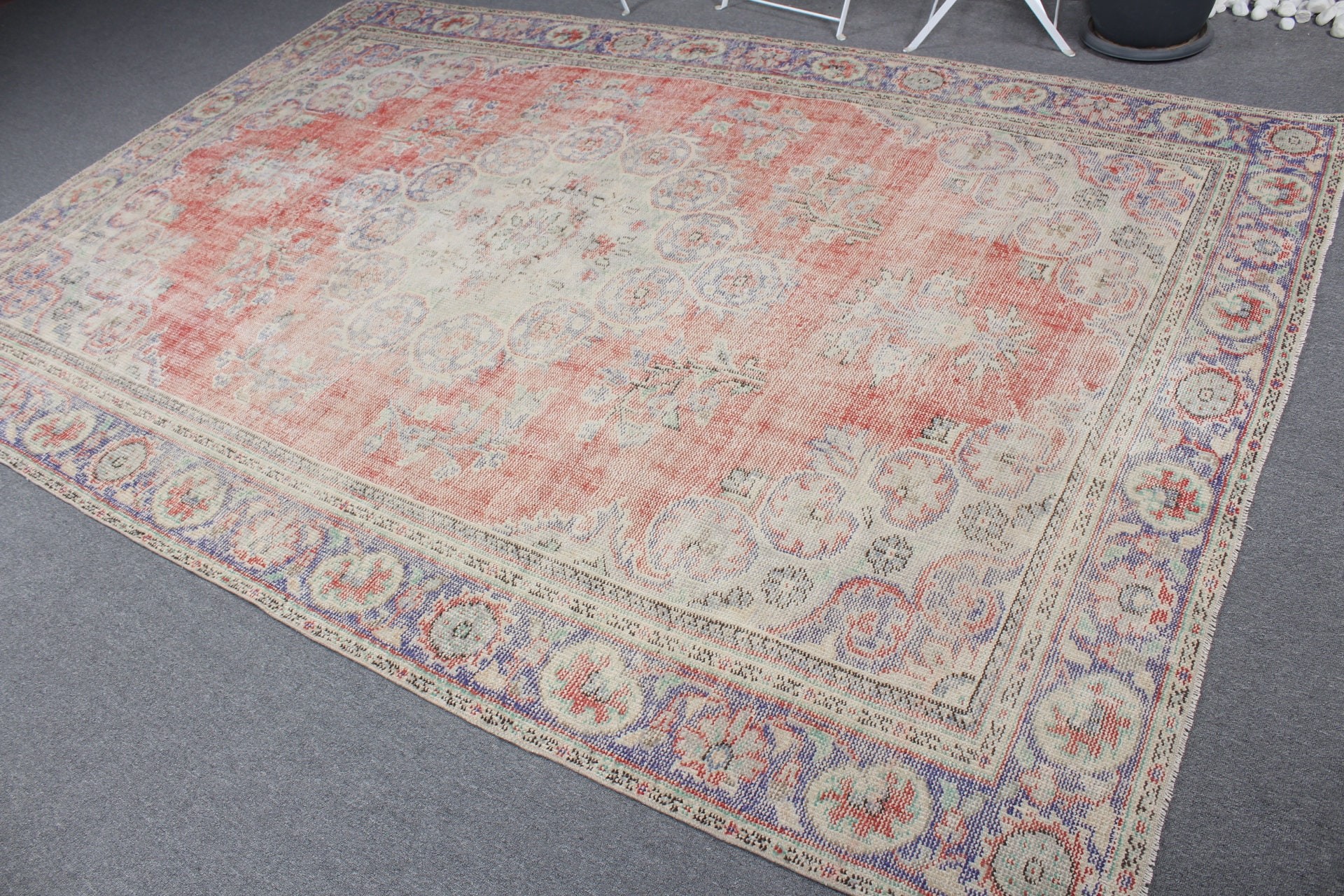 Art Rug, Antique Rug, Turkish Rug, Salon Rug, Blue Antique Rug, Vintage Rug, 6.9x10.1 ft Large Rug, Old Rugs, Bedroom Rug, Rugs for Bedroom