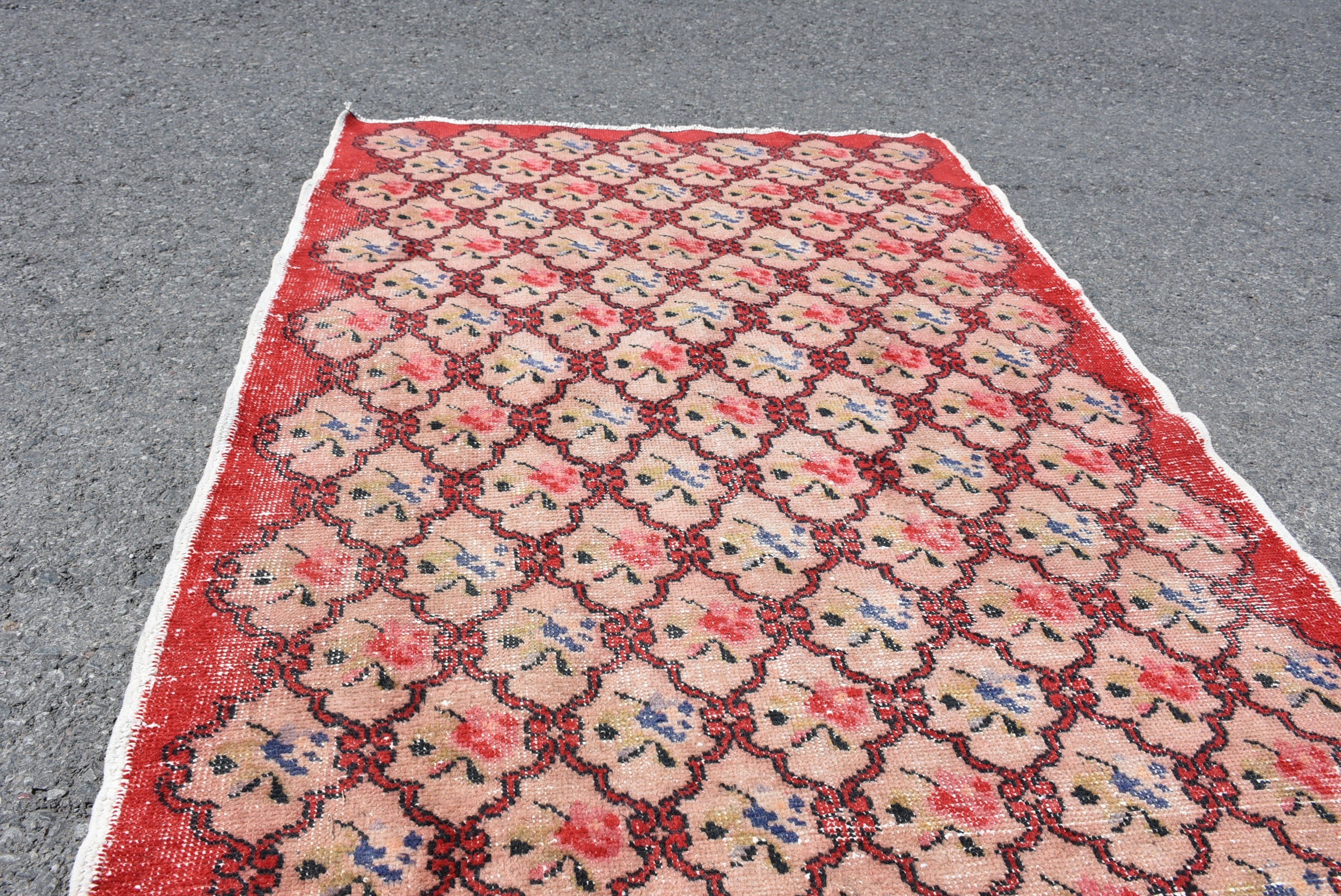 Living Room Rug, Bedroom Rugs, Anatolian Rug, Nursery Rug, Vintage Rug, Turkish Rug, Red  4.3x6.8 ft Area Rug, Abstract Rug