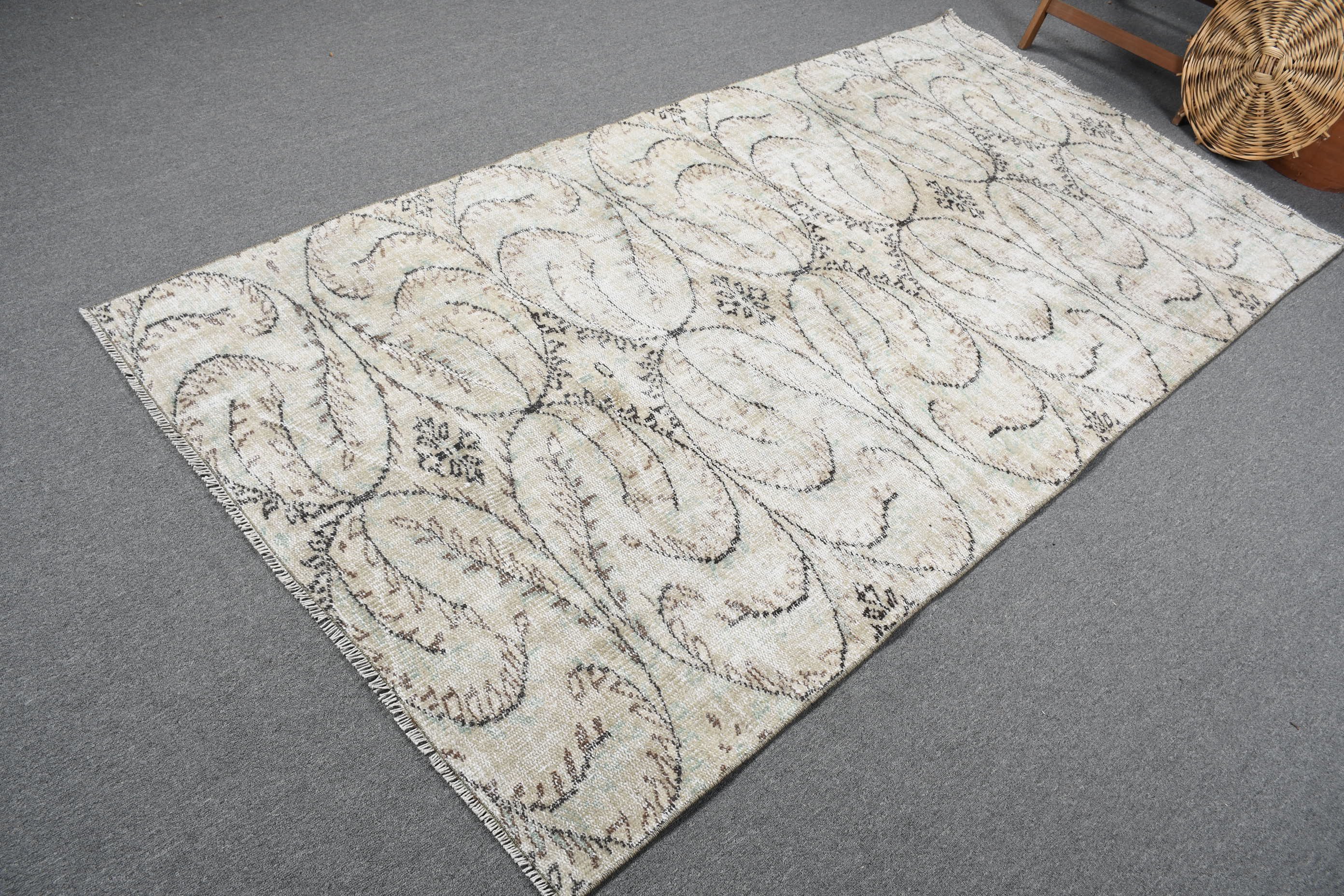 Beige Antique Rugs, Handmade Rug, Dining Room Rugs, Vintage Rugs, Turkish Rug, 4.3x8.3 ft Area Rug, Wool Rug, Kitchen Rug