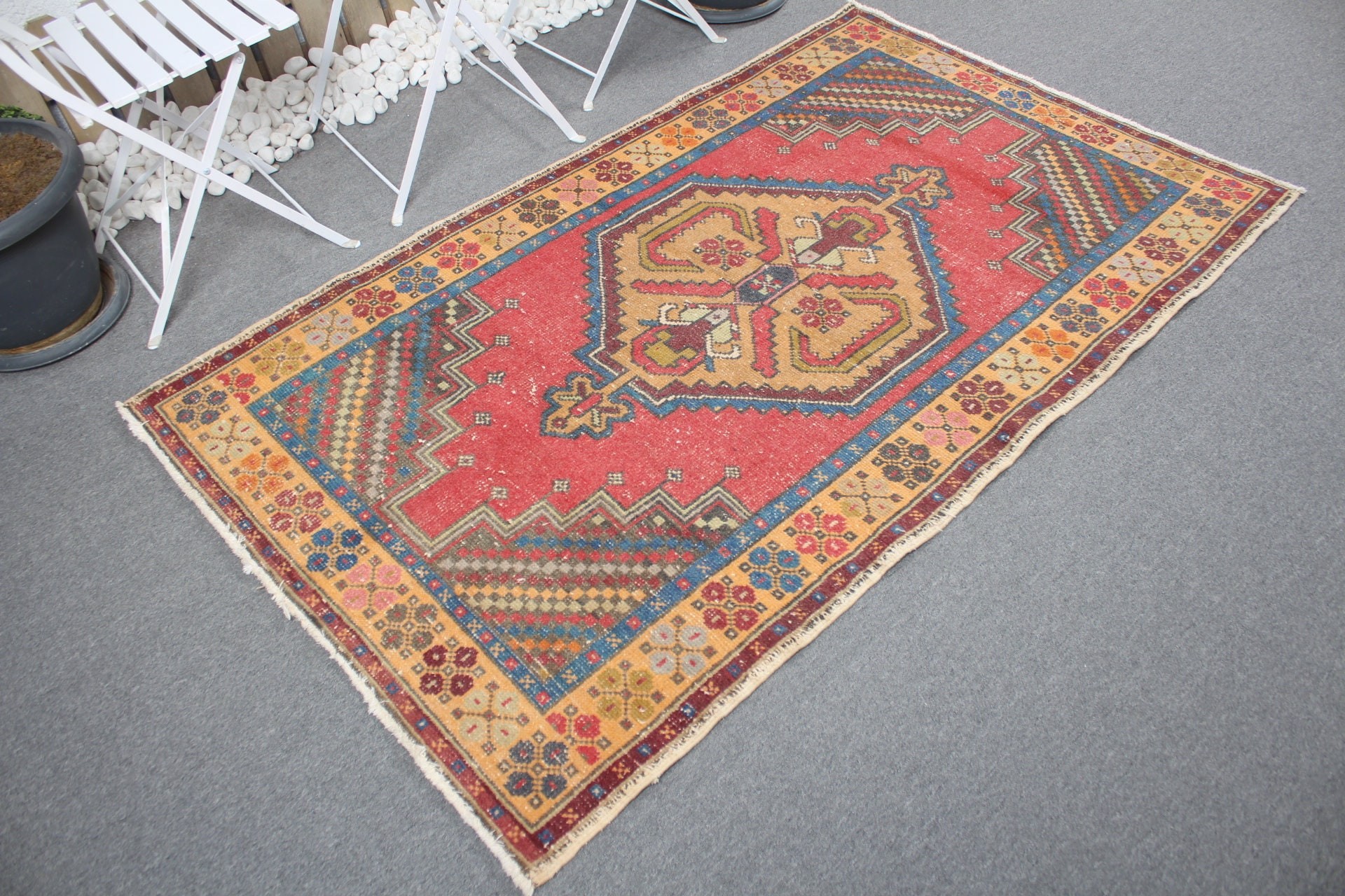 3.7x6.3 ft Accent Rug, Nursery Rug, Kitchen Rug, Red Oriental Rug, Bedroom Rug, Turkish Rug, Rugs for Kitchen, Vintage Rug