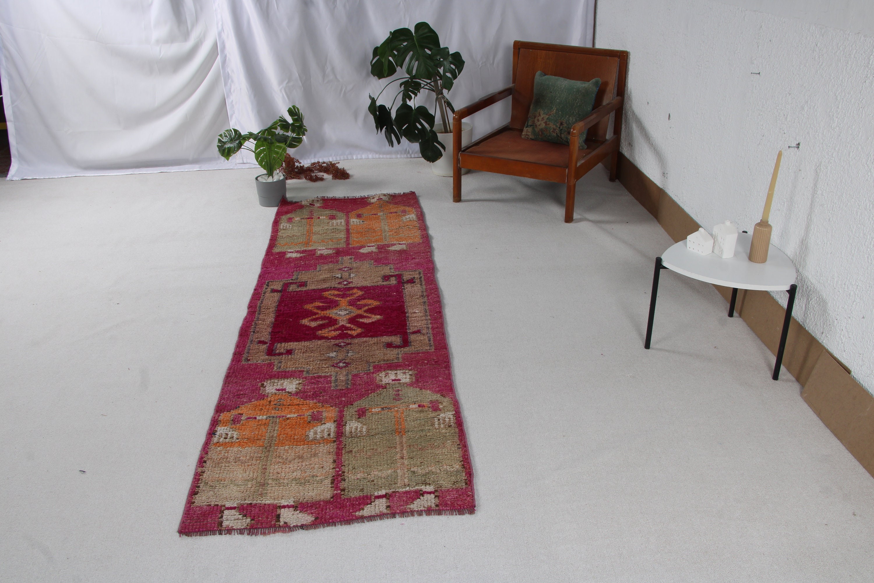 Türk Halısı, Vintage Halı, Koridor Halısı, Turuncu 2.6x8.2 ft Runner Halısı, Oryantal Halılar, Koridor Halısı, Yer Halıları, El Dokuma Halı