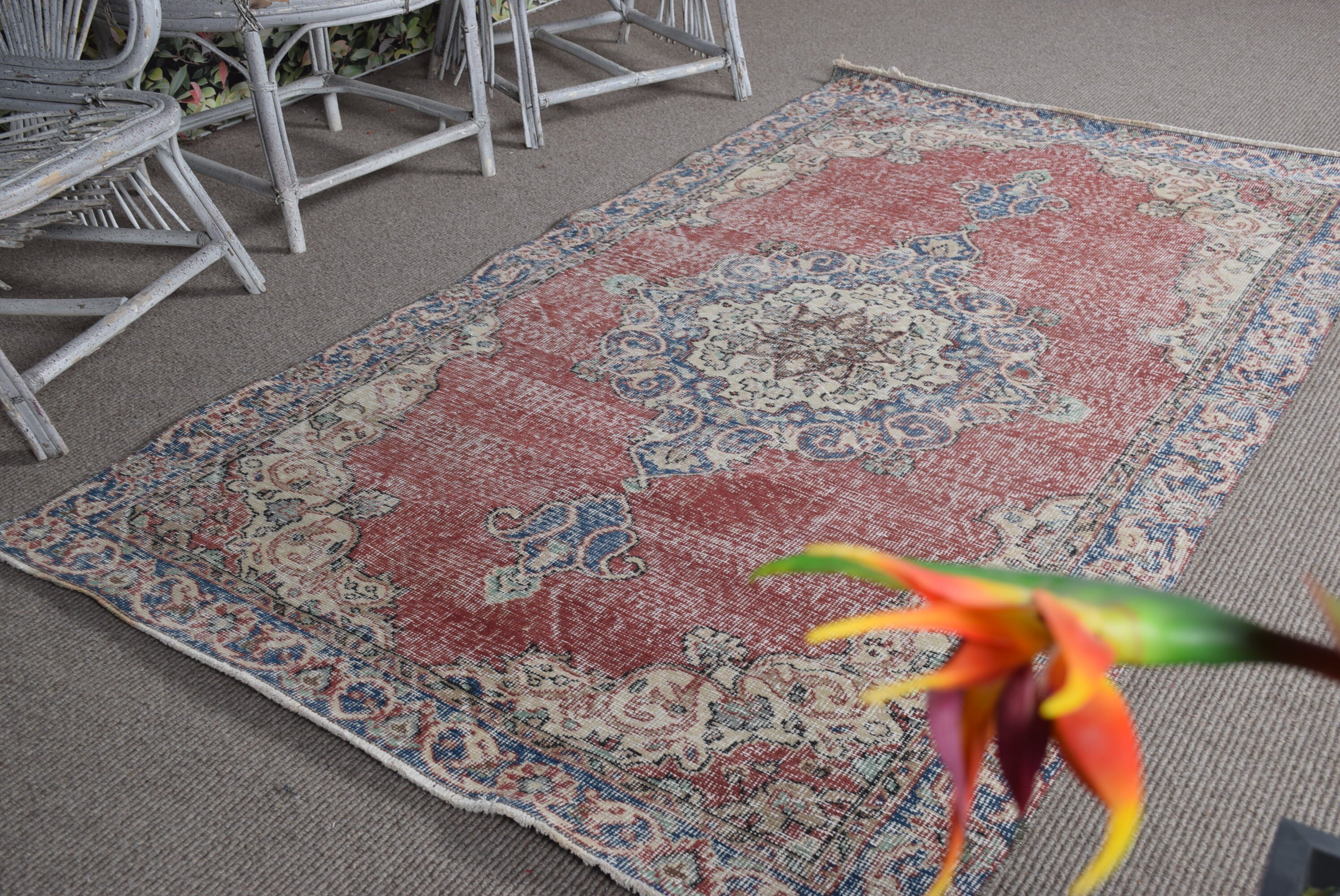 Rugs for Indoor, Bedroom Rug, Art Rug, Vintage Rugs, Turkish Rug, Nursery Rug, Red Wool Rug, Kitchen Rug, 4.3x7.2 ft Area Rug, Moroccan Rug