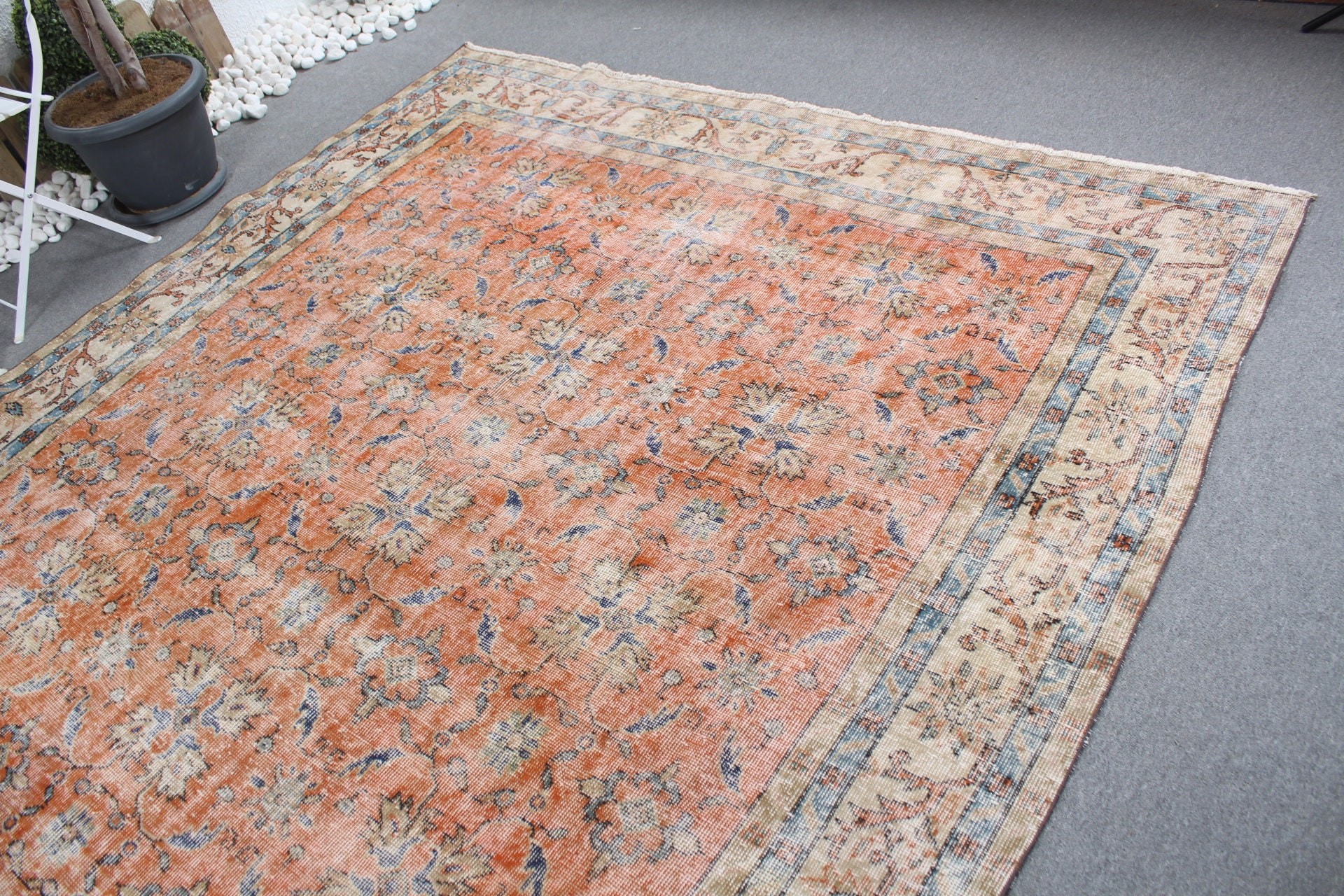 Bohemian Rug, Living Room Rug, Floor Rug, Salon Rugs, Turkish Rug, Orange Oriental Rug, Vintage Rugs, 7.7x11 ft Oversize Rug