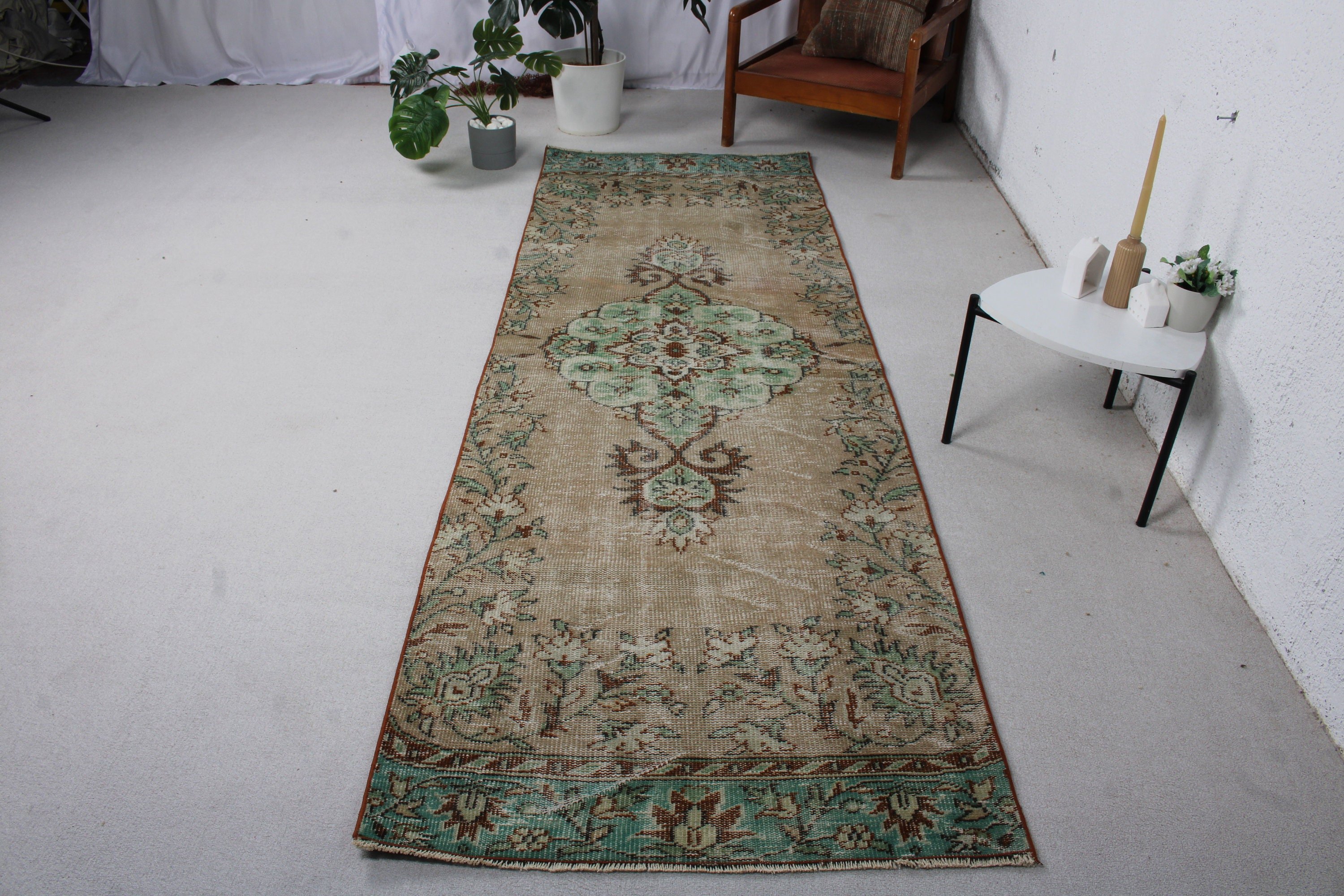 Vintage Halılar, Uzun Yolluk Halı, Türk Halısı, Fas Halıları, Lüks Halılar, Kahverengi Fas Halıları, 3.2x9.3 ft Runner Halısı, Vintage Runner Halısı