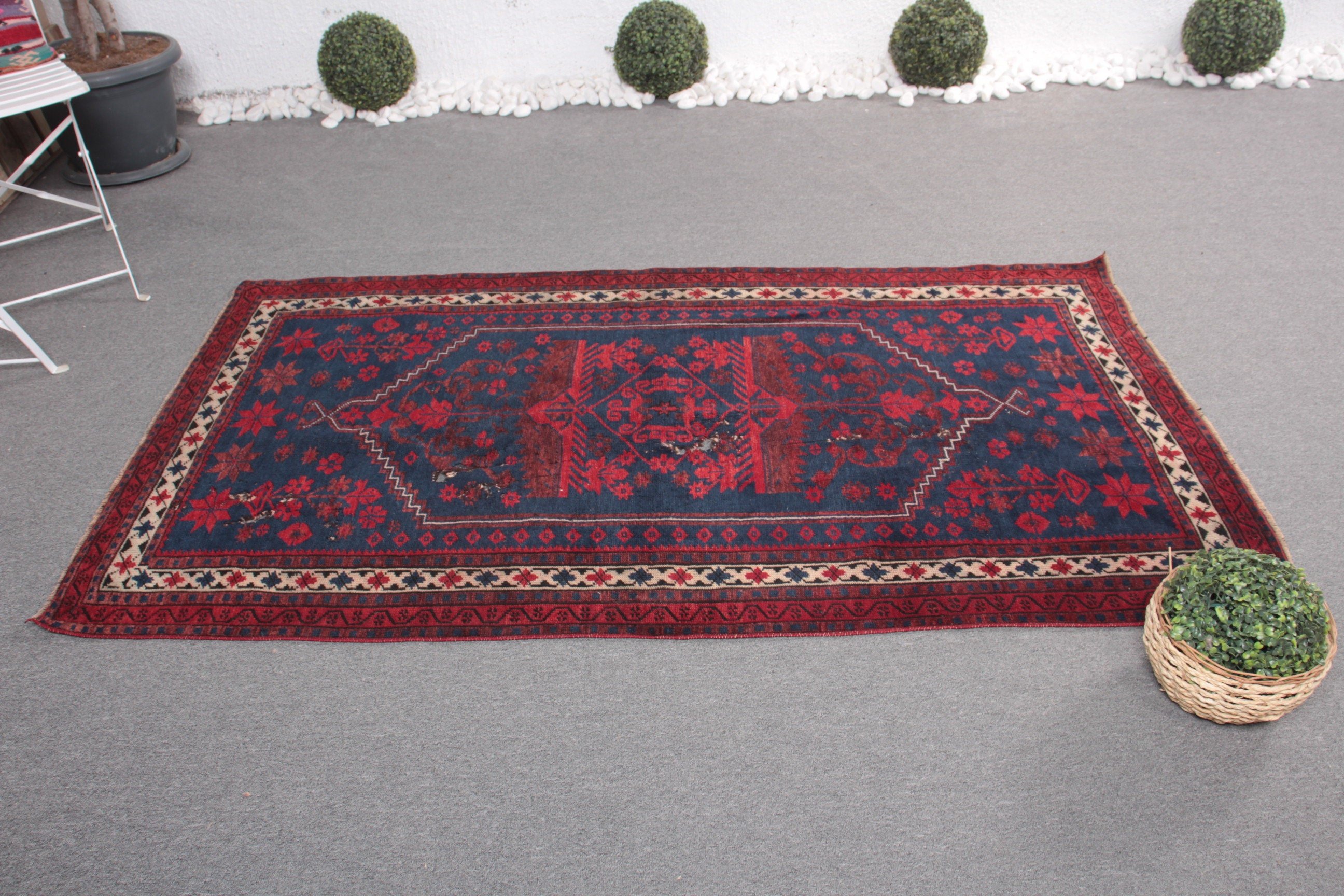 Mavi 3.6x6.1 ft Accent Halı, Vintage Halı, Yün Halı, Sanat Halıları, Ev Dekorasyonu Halıları, Yatak Odası Halıları, Çocuk Halıları, Kilim, Türk Halıları