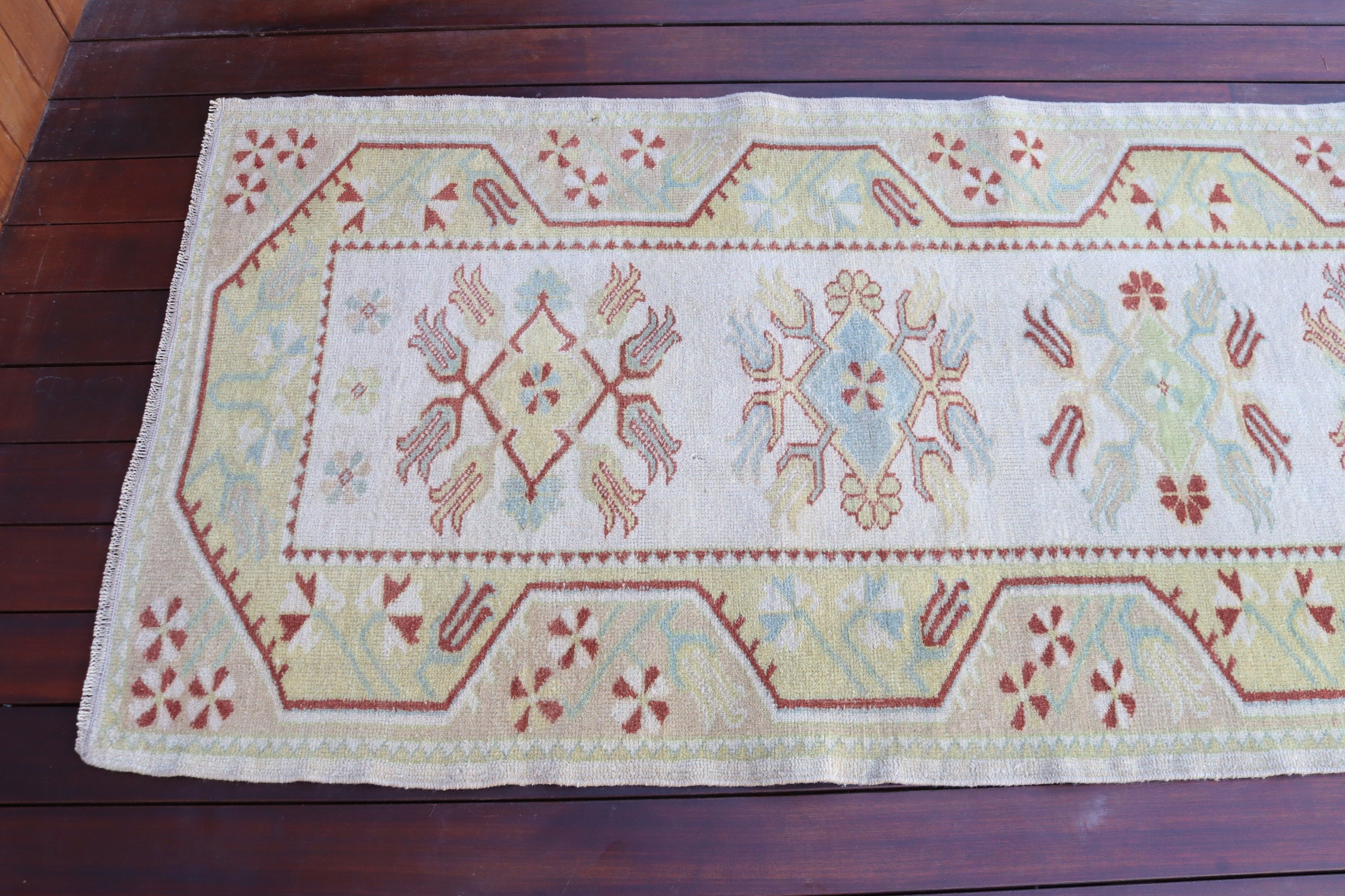 Vintage Halı, Türk Halıları, Dekoratif Halı, 2.7x9.2 ft Runner Halıları, Bej Oryantal Halılar, Geometrik Halılar, Vintage Runner Halıları, Fas Halısı