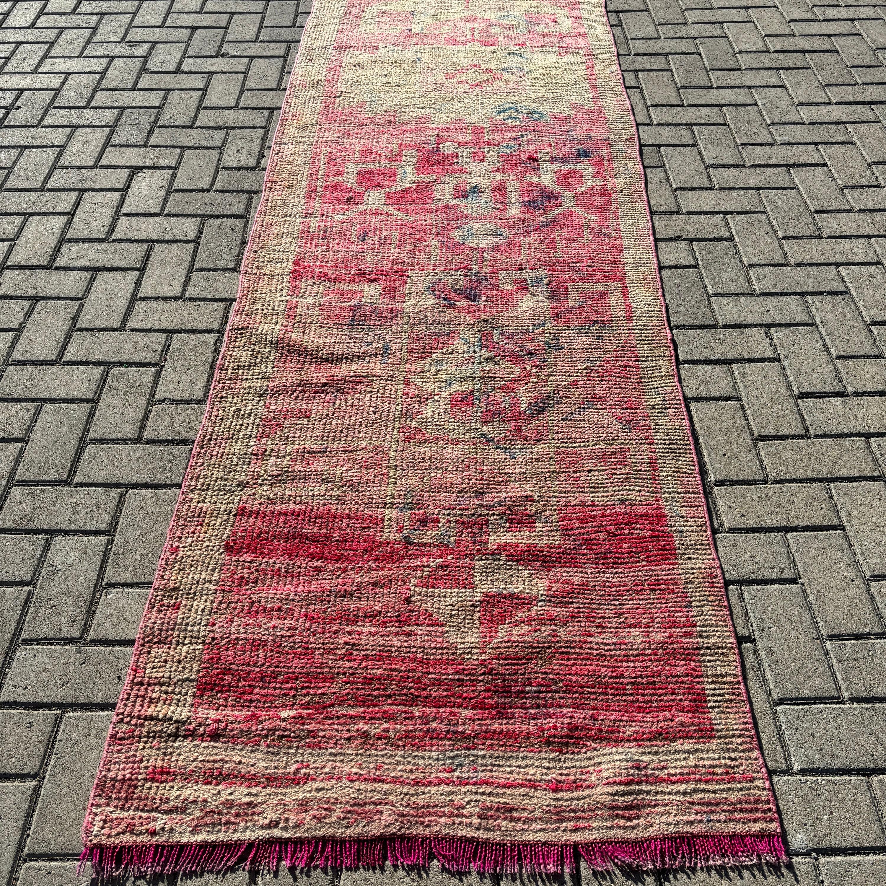 Kitchen Rug, Vintage Rug, Beni Ourain Runner Rugs, Pink Handwoven Rug, Boho Rug, Neutral Rugs, 3.1x9.9 ft Runner Rug, Turkish Rugs