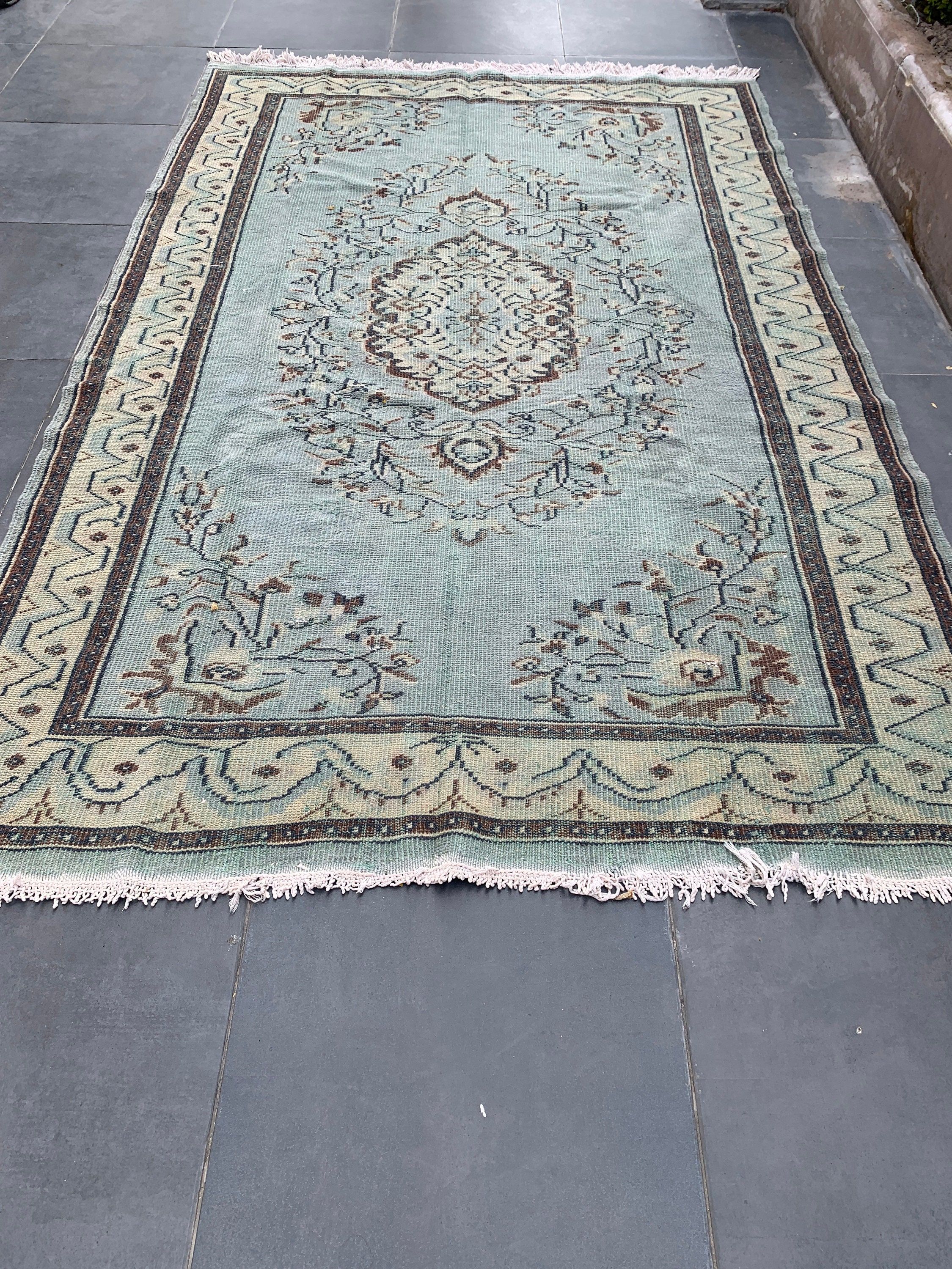 Yeşil Antika Halı, Vintage Halılar, 5.9x9.5 ft Büyük Halılar, Eklektik Halılar, Türk Halısı, Havalı Halı, Salon Halıları, Yemek Odası Halıları