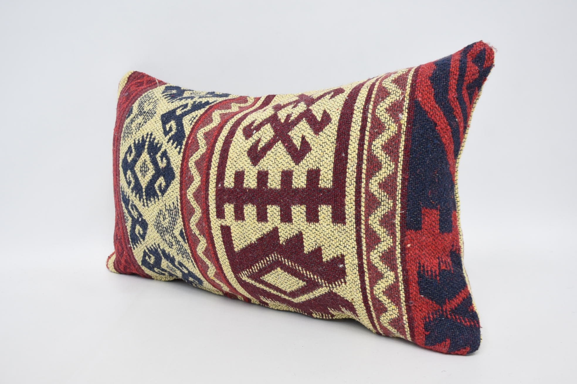 Throw Kilim Pillow, 12"x20" Red Pillow Cover, Bohemian Cushion Pillow Sham, Decorative Pillow Case, Turkish Kilim Pillow, Pillow for Couch