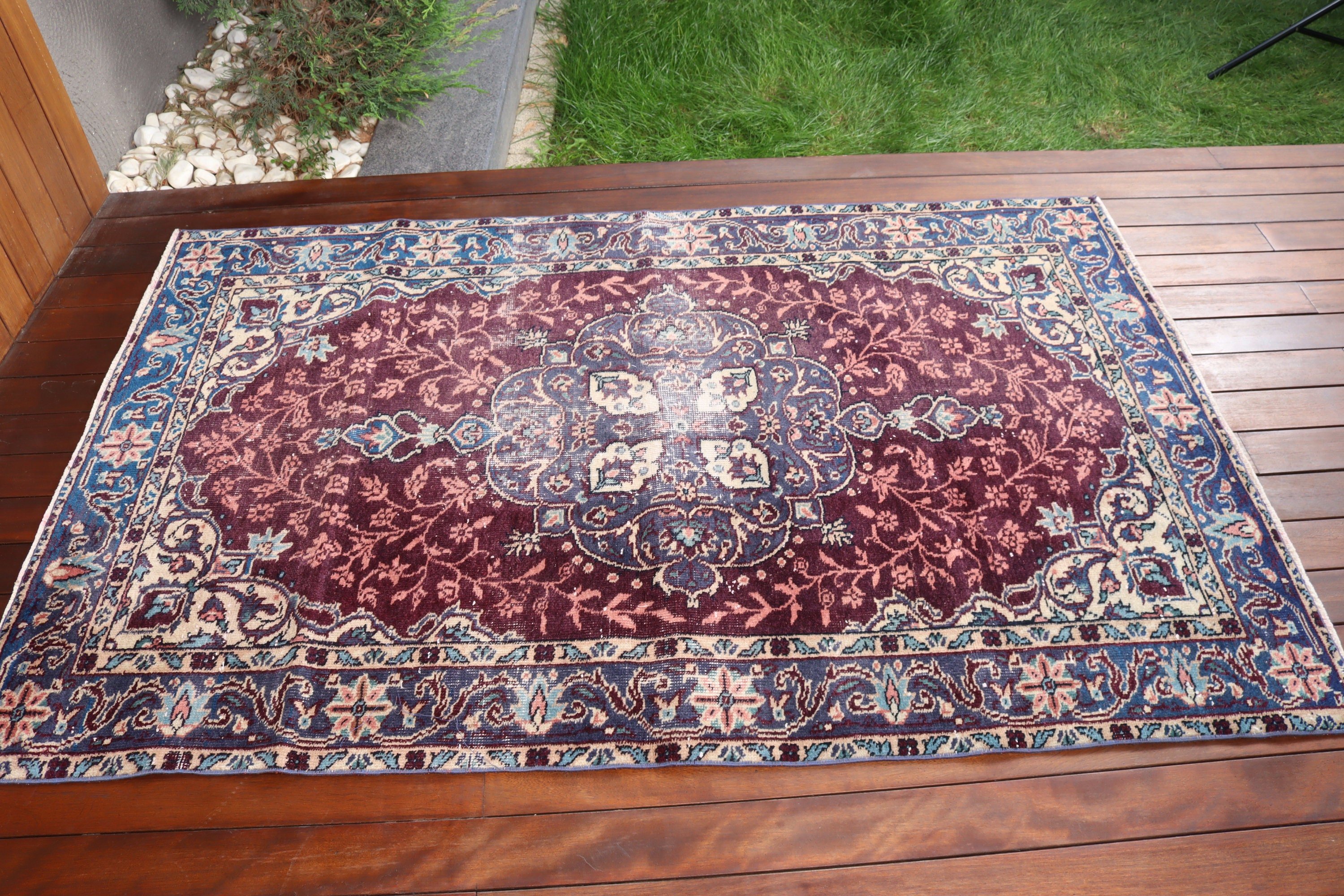 3.9x6 ft Aksan Halıları, Türk Halısı, Vintage Aksan Halıları, Geometrik Halılar, Mutfak Halısı, Eski Halı, Mor Anadolu Halısı, Anadolu Halısı