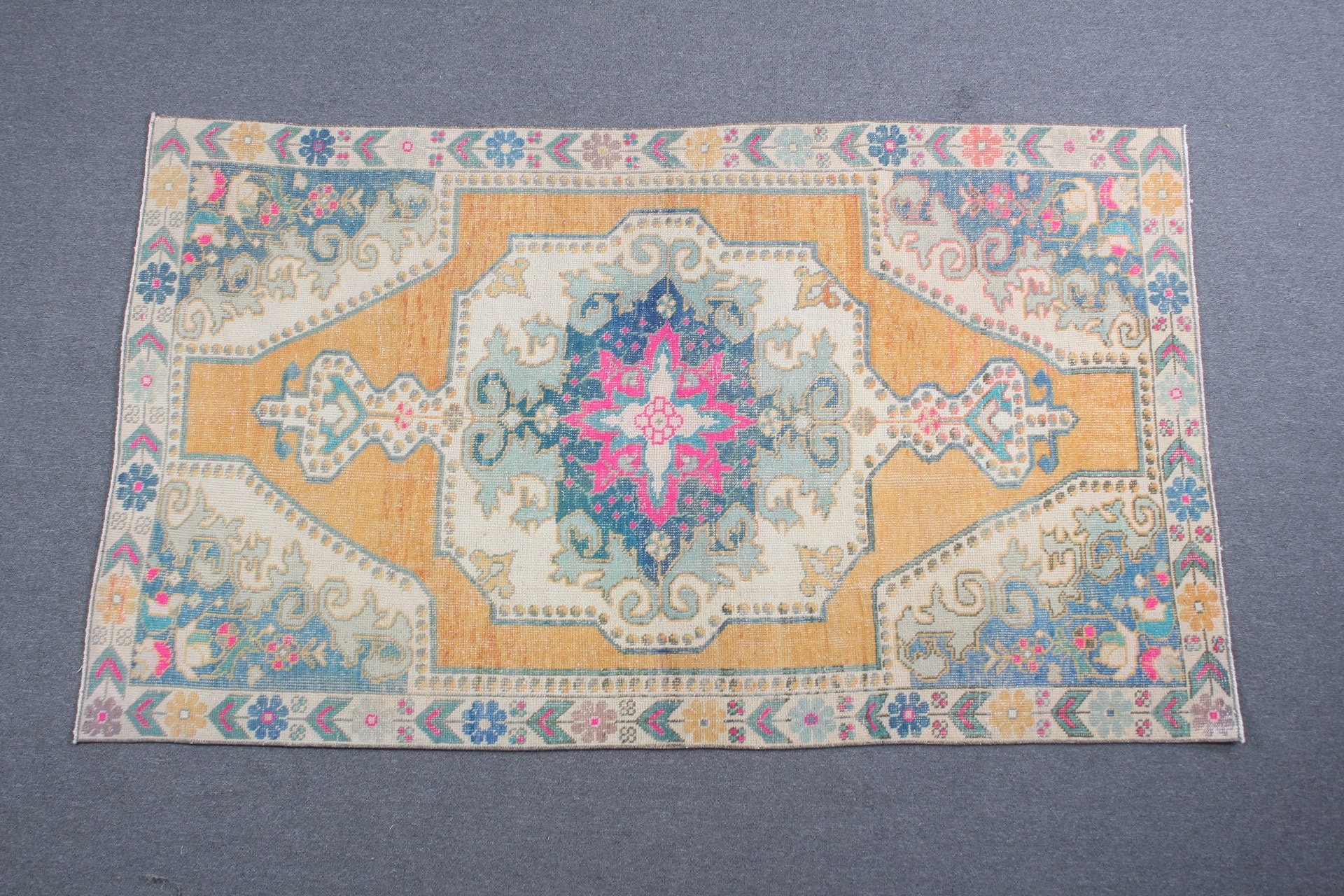 Oushak Halısı, 4.4x7.4 ft Alan Halısı, Fas Halısı, Bej Yün Halısı, Türk Halısı, Vintage Halı, Yemek Odası Halısı, İç Mekan Halıları, Oturma Odası Halısı