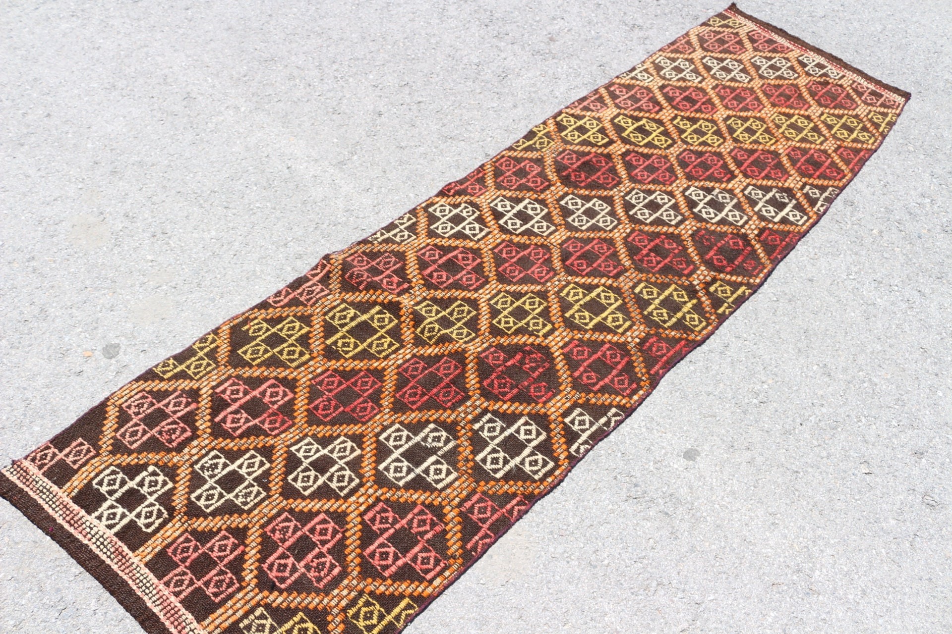 Turkish Rugs, Stair Rugs, Bedroom Rugs, Kilim, Vintage Rugs, Corridor Rugs, 2.3x9 ft Runner Rug, Brown Anatolian Rugs