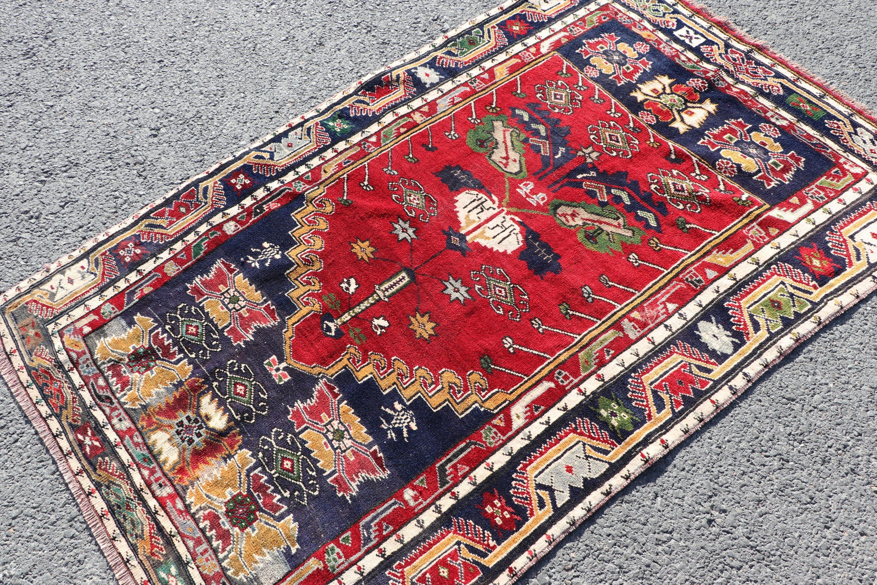 Antique Rug, Rugs for Entry, Red Moroccan Rugs, Turkish Rugs, 3.6x6 ft Accent Rug, Bedroom Rug, Vintage Rug, Nursery Rugs