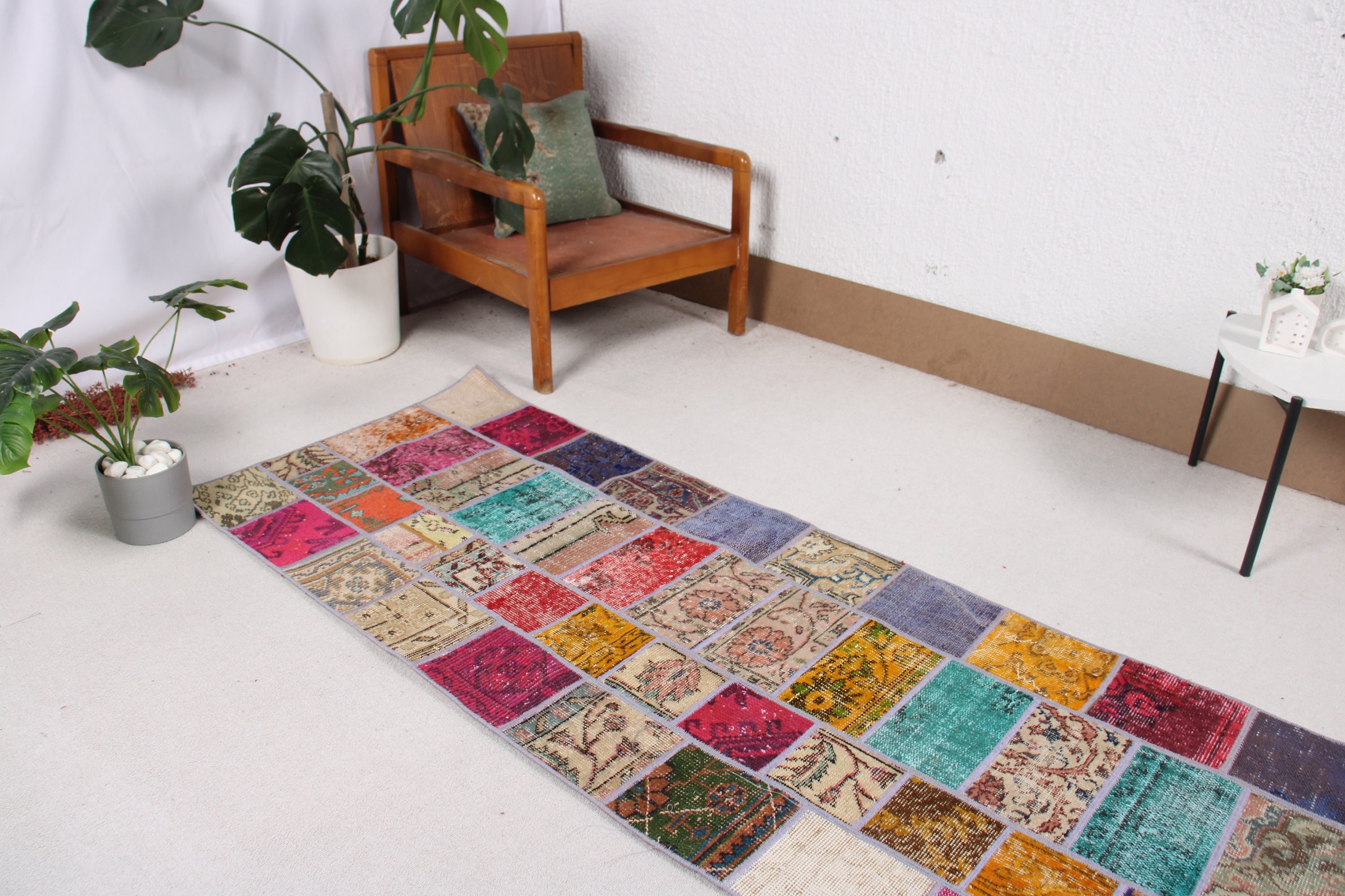 2.6x6.6 ft Runner Halıları, Bohem Halıları, Koridor Halıları, Koridor Halısı, Türk Halısı, Vintage Halılar, Kırmızı Lüks Halı, Nötr Halılar