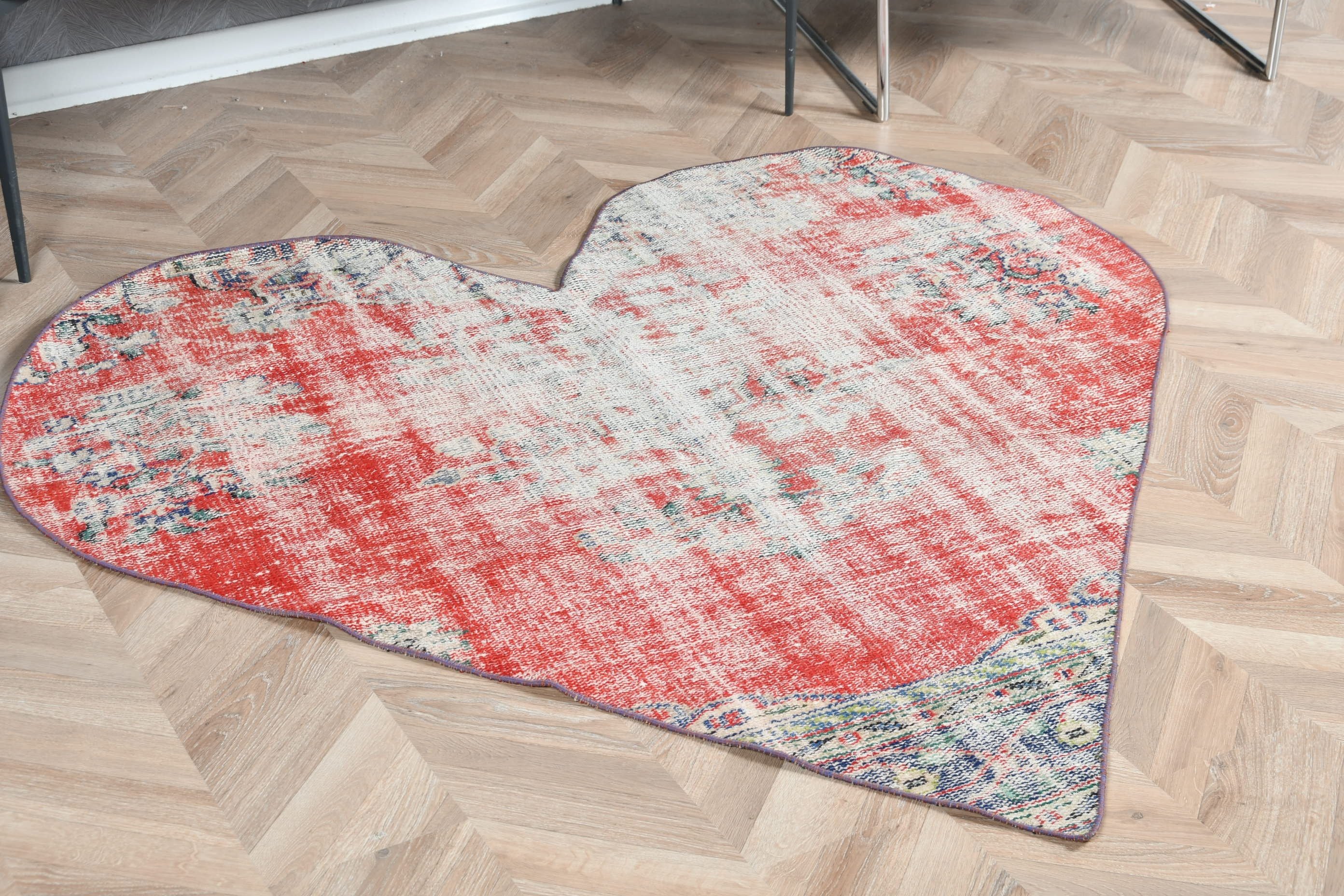 Turkish Rugs, Red Wool Rug, Floor Rug, Vintage Rug, Kitchen Rug, Art Rug, Indoor Rugs, 5x5.1 ft Area Rug, Rugs for Dining Room, Antique Rug