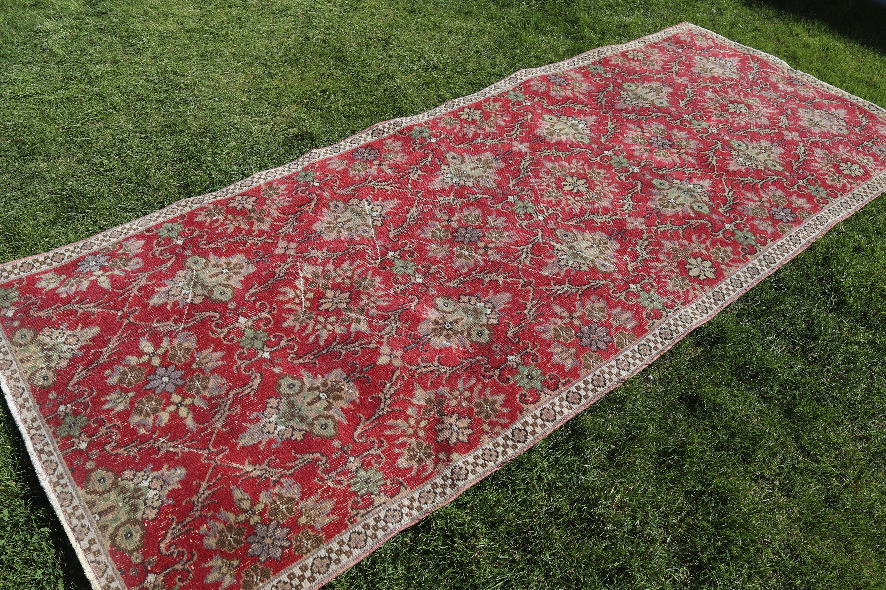 Vintage Rugs, Boho Rugs, 3.8x9.2 ft Area Rugs, Kitchen Rugs, Oushak Area Rug, Turkish Rugs, Red Home Decor Rug, Rugs for Floor, Bedroom Rug