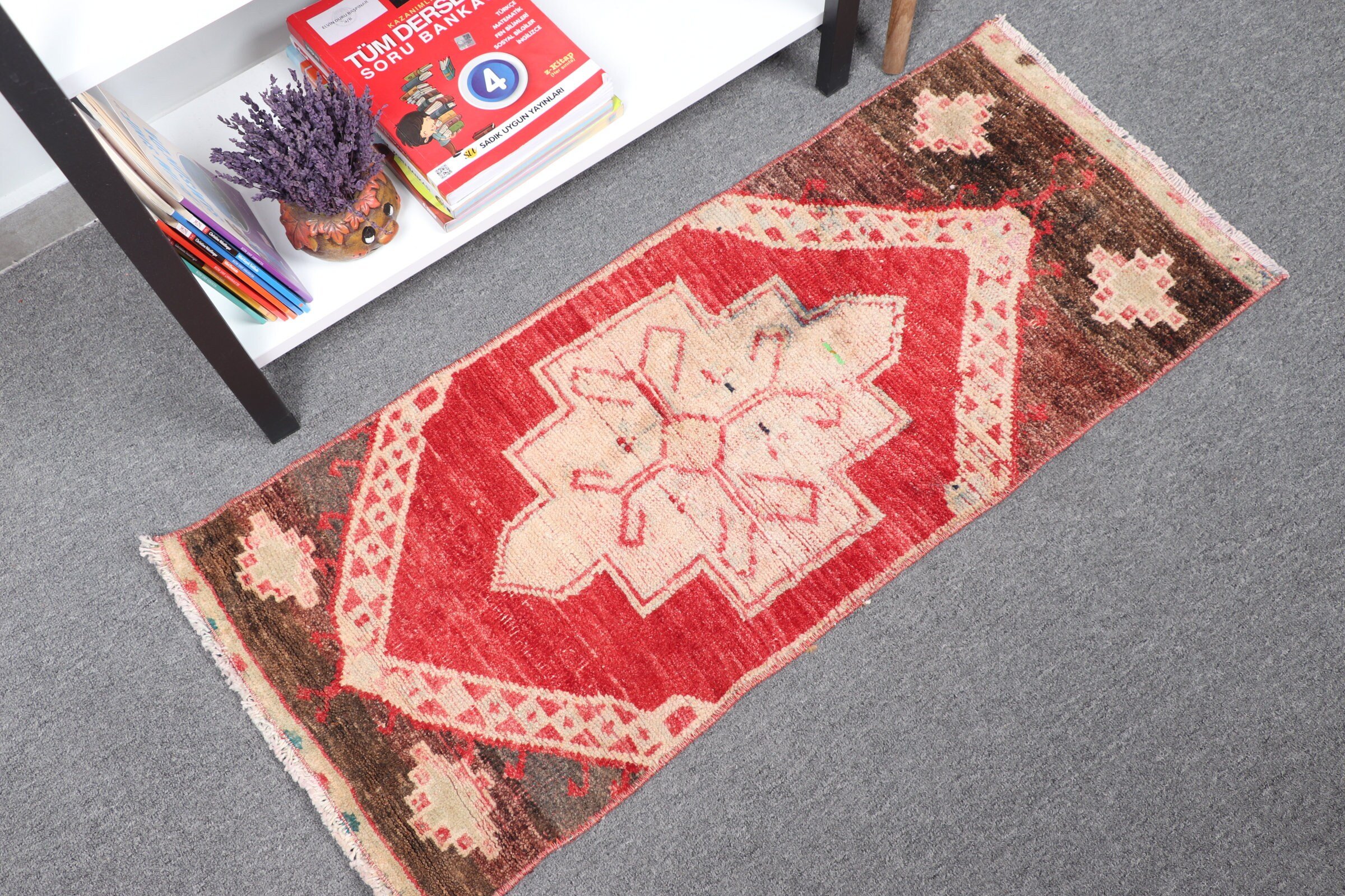 Rugs for Car Mat, Door Mat Rug, Red Floor Rug, Turkish Rug, Bathroom Rug, Antique Rugs, Oushak Rug, 1.4x3.3 ft Small Rugs, Vintage Rug