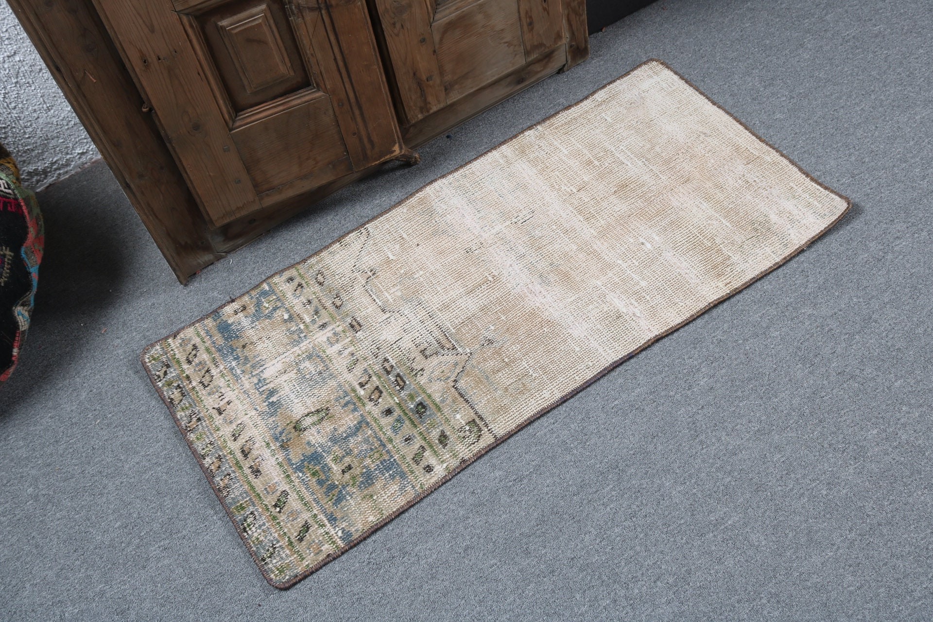 Floor Rug, Vintage Rugs, Turkish Rugs, Bathroom Rugs, 1.6x3.5 ft Small Rugs, Brown Neutral Rugs, Modern Rug, Small Vintage Rug, Kitchen Rug