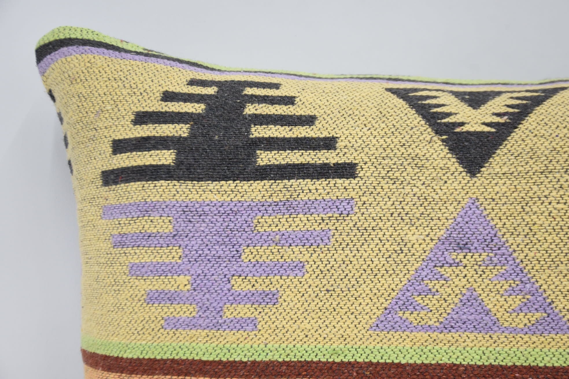 Pillow for Couch, 16"x24" Yellow Cushion, Turkish Kilim Pillow, Vintage Kilim Throw Pillow, Wholesale Cushion Cover