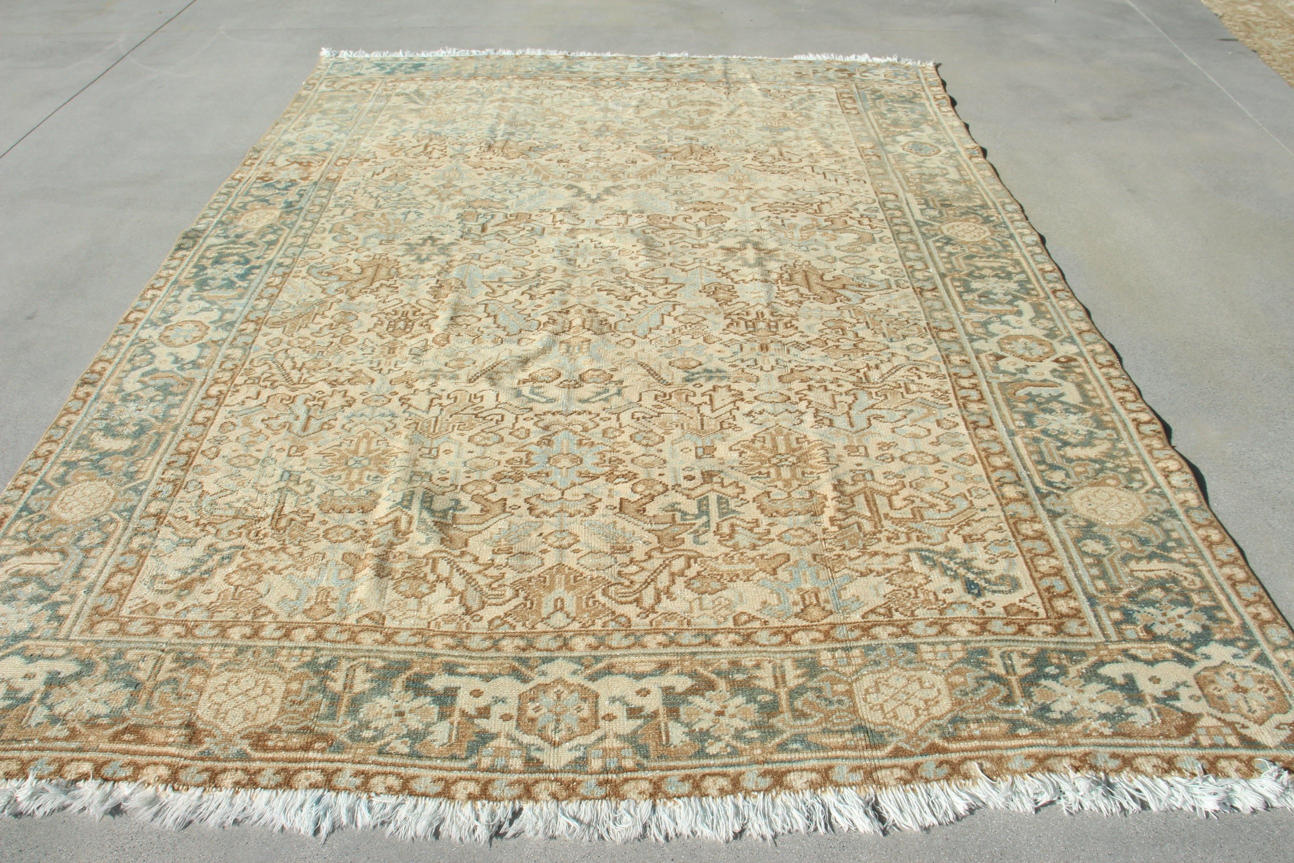 Turkish Rug, Antique Rug, Neutral Rug, Blue Statement Rugs, Vintage Rugs, Living Room Rug, Dining Room Rugs, 7.5x10.3 ft Oversize Rugs