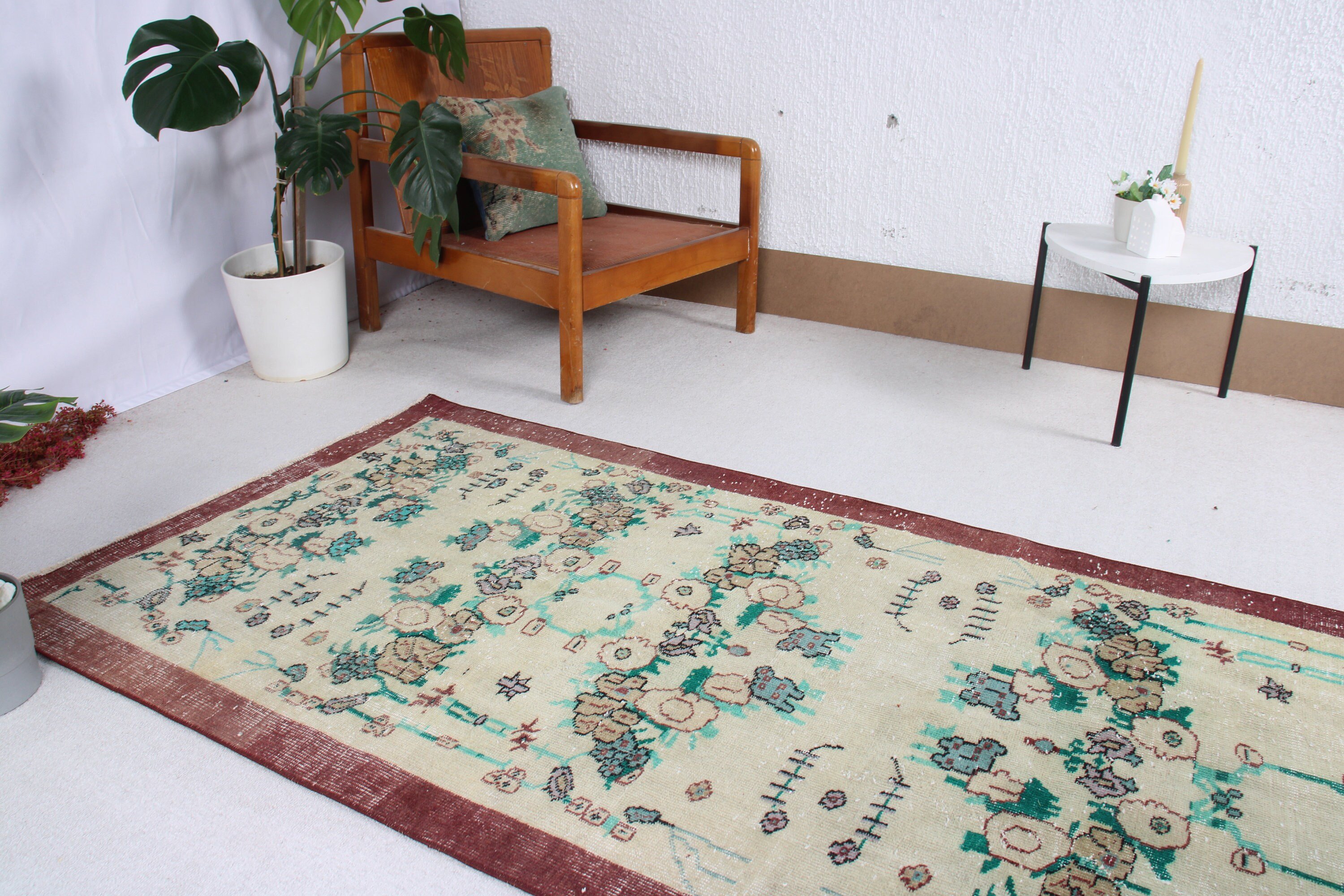 Green Antique Rugs, Kitchen Rugs, Turkish Rug, 3.4x6.7 ft Accent Rugs, Vintage Accent Rug, Vintage Rug, Floor Rugs