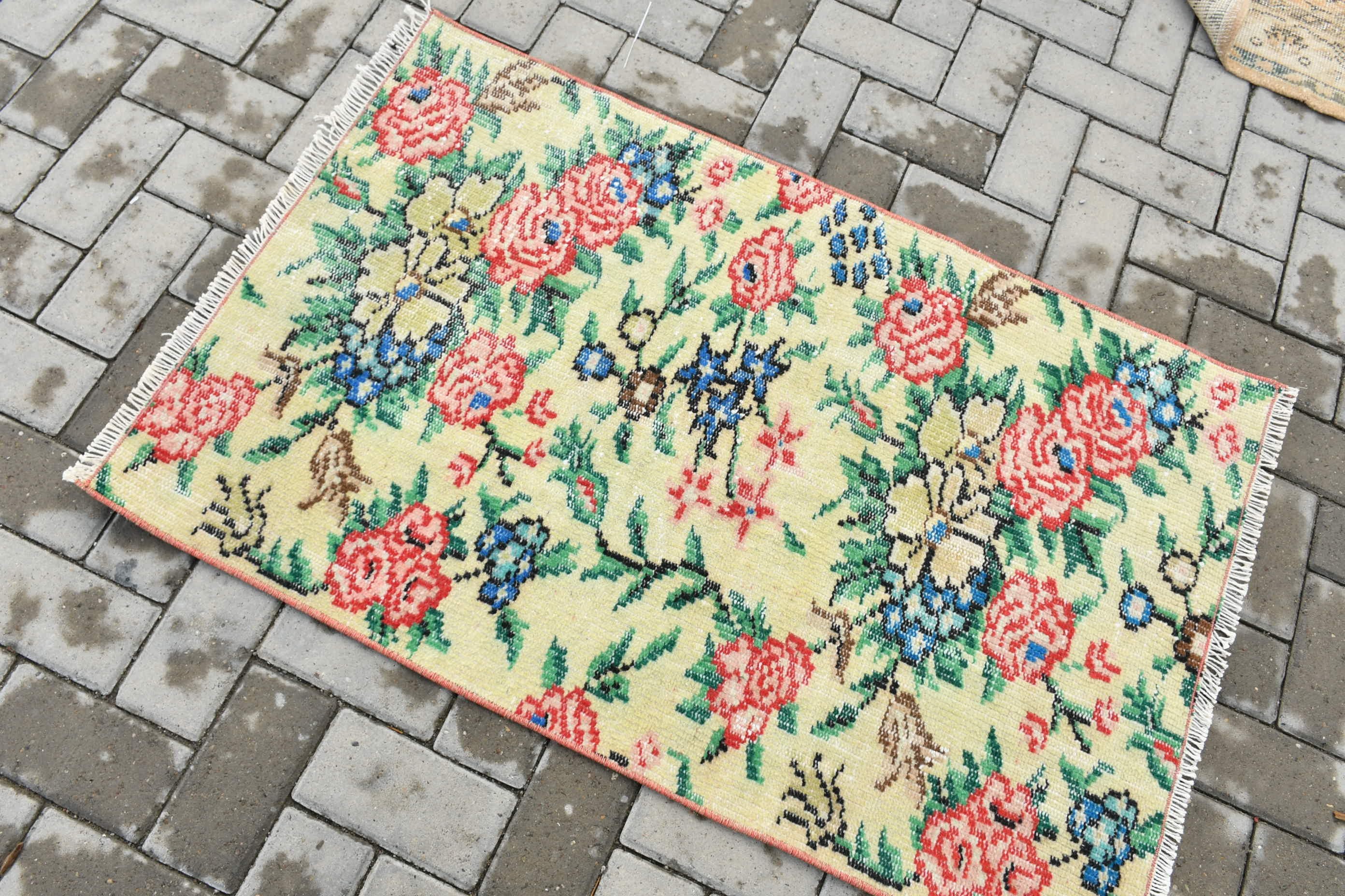 Natural Rugs, Car Mat Rug, 2.5x3.8 ft Small Rug, Green Moroccan Rugs, Kitchen Rug, Turkish Rug, Vintage Rug, Home Decor Rug, Bedroom Rug