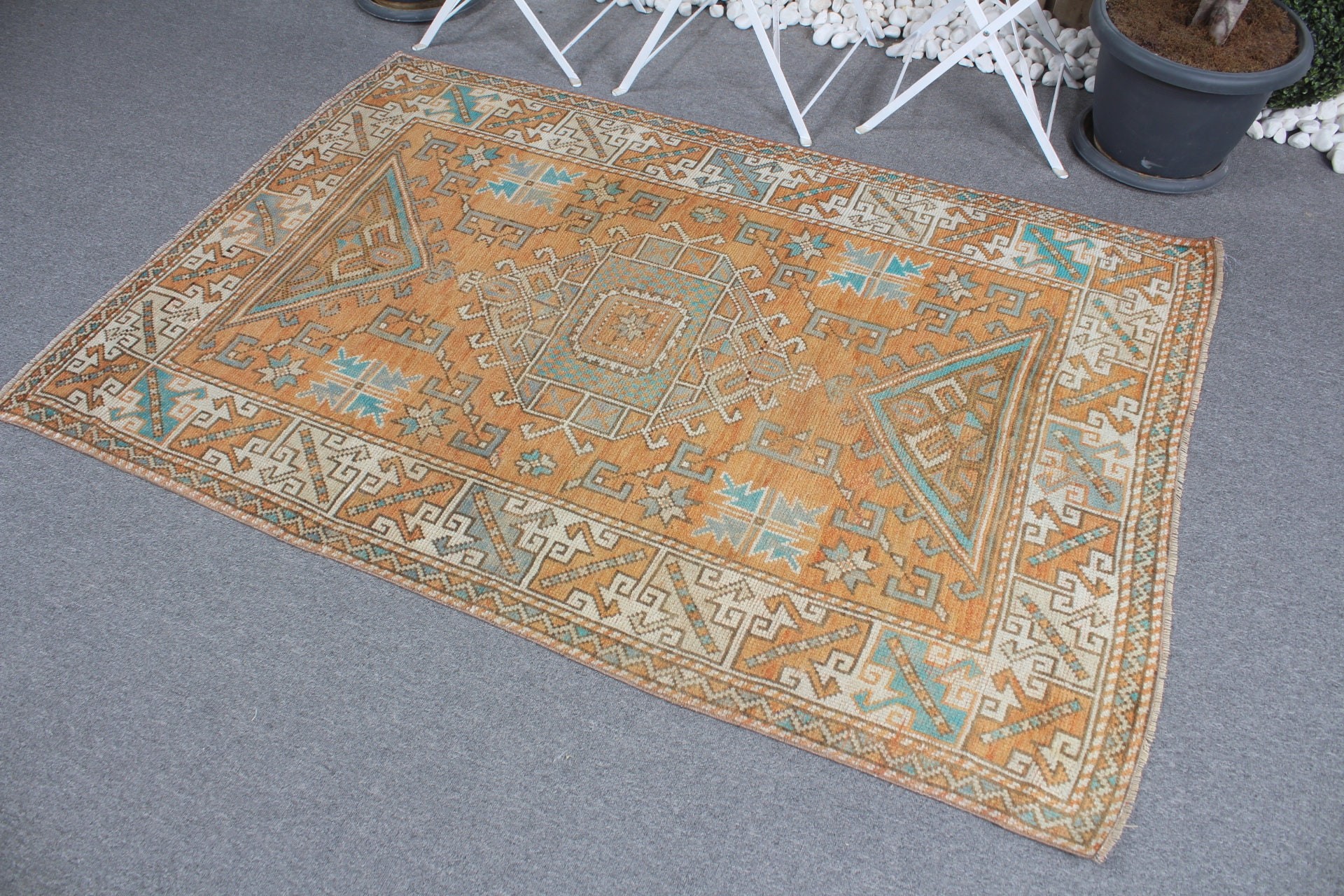 Giriş Halısı, Vintage Halı, Türk Halısı, 4x6 ft Accent Halısı, Giriş Halıları, Soğuk Halı, Ev Dekor Halısı, Yatak Odası Halısı, Turuncu Fas Halıları