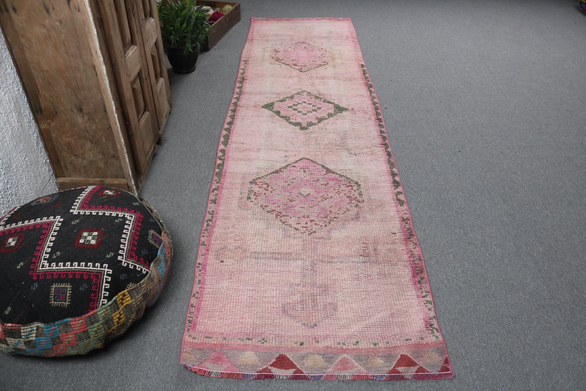 Vintage Rug, Pink Moroccan Rug, Modern Rug, Turkish Rugs, Stair Rug, Vintage Runner Rug, Turkey Rug, 2.8x10.9 ft Runner Rug