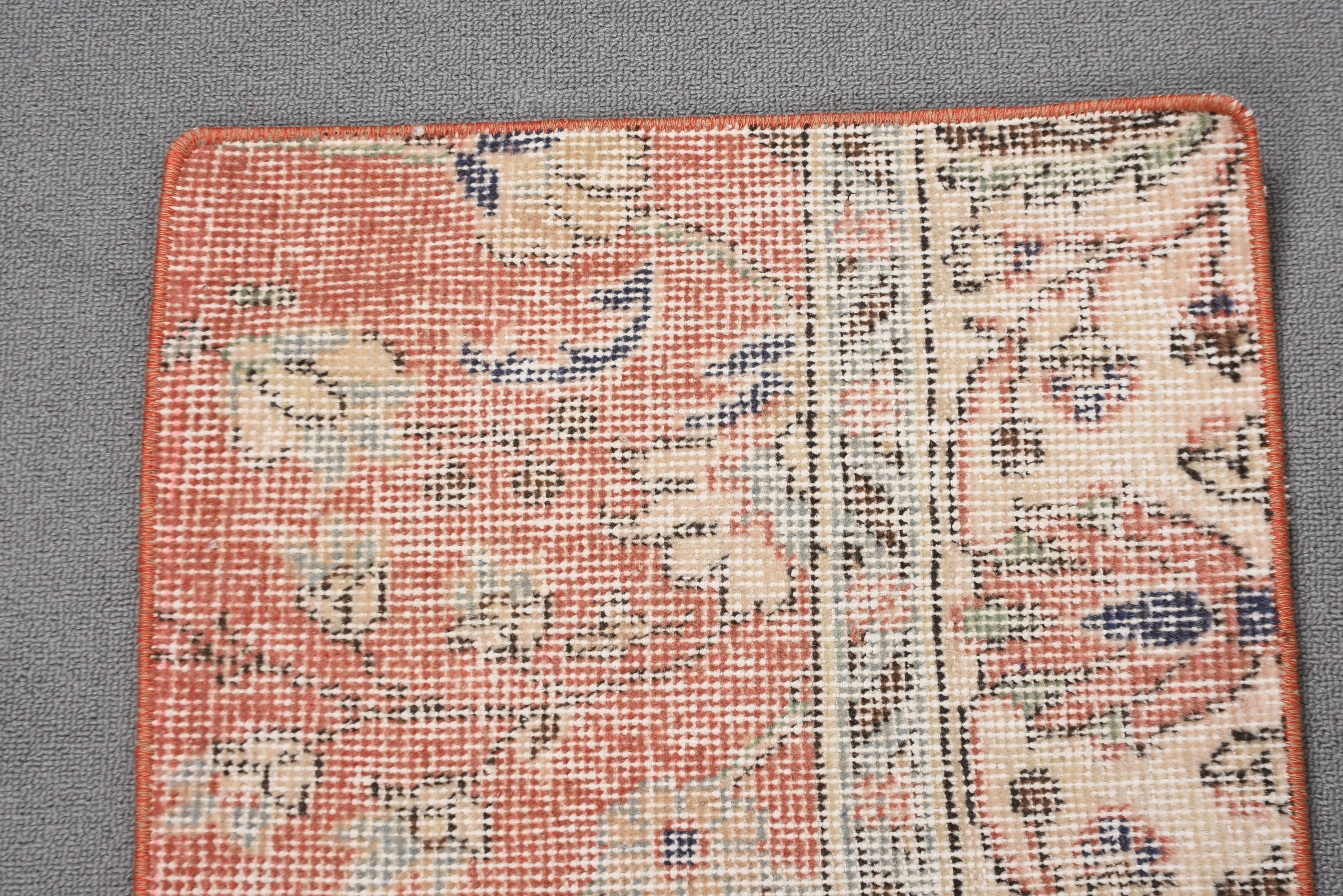 Entry Rugs, Vintage Rug, 1.5x2.8 ft Small Rugs, Bedroom Rugs, Small Area Rug, Orange Wool Rug, Rugs for Bath, Kitchen Rugs, Turkish Rugs