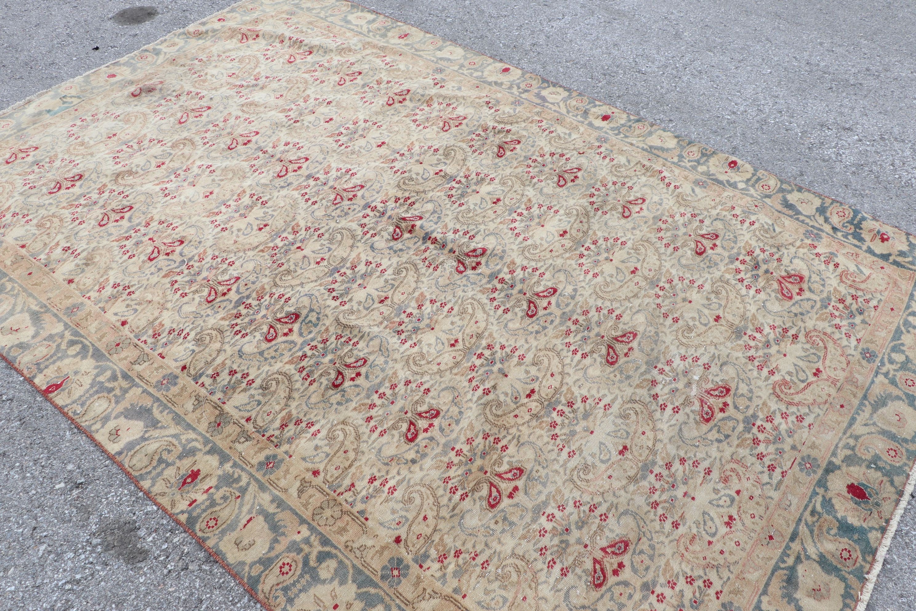 Vintage Halı, Bej Antika Halı, Anadolu Halısı, Oturma Odası Halıları, Retro Halı, Türk Halıları, 5.7x8.5 ft Büyük Halı, Salon Halıları, Oryantal Halı