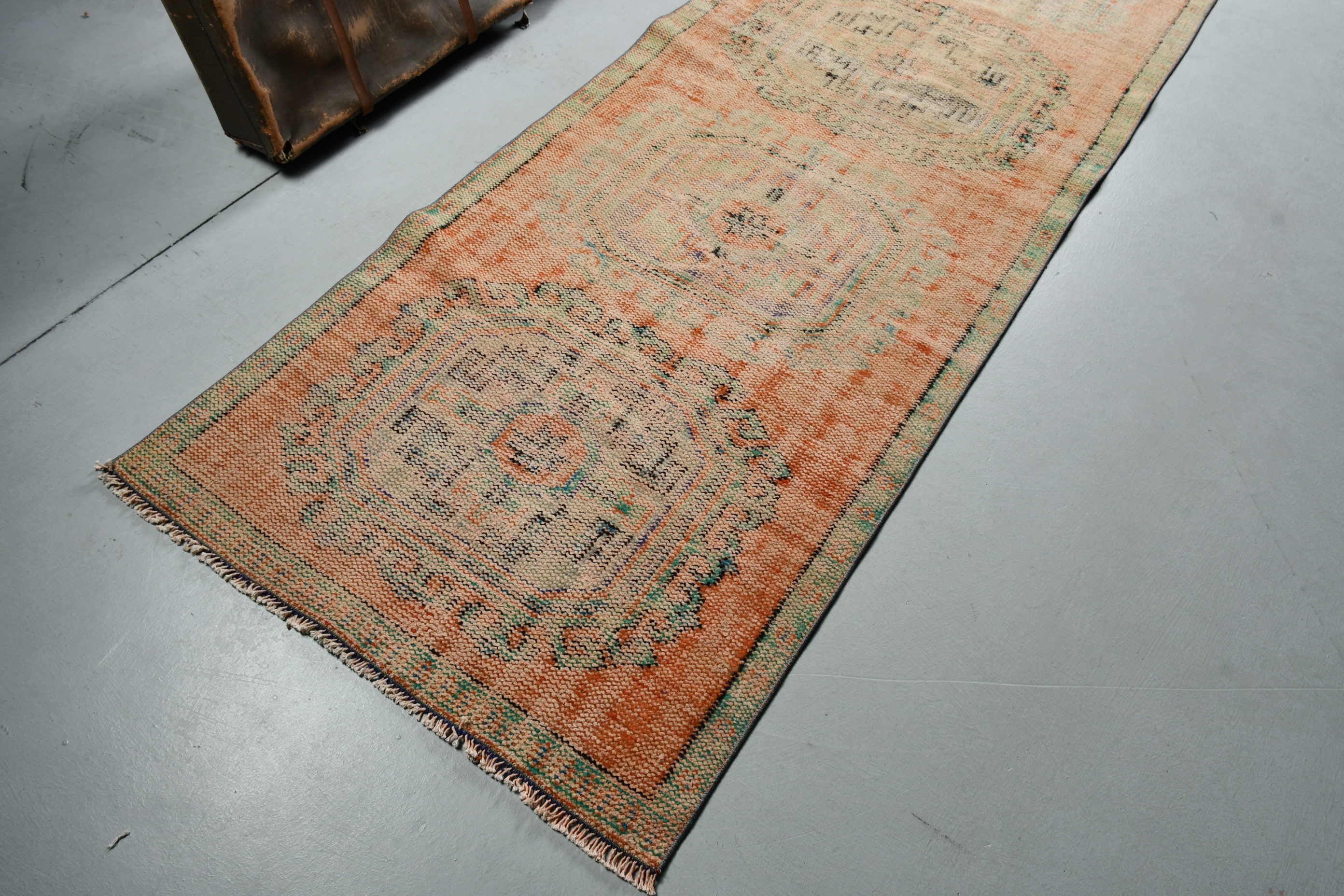 Corridor Rug, Stair Rug, Anatolian Rug, Orange  3.1x10.3 ft Runner Rugs, Pale Rug, Home Decor Rugs, Turkish Rug, Vintage Rugs