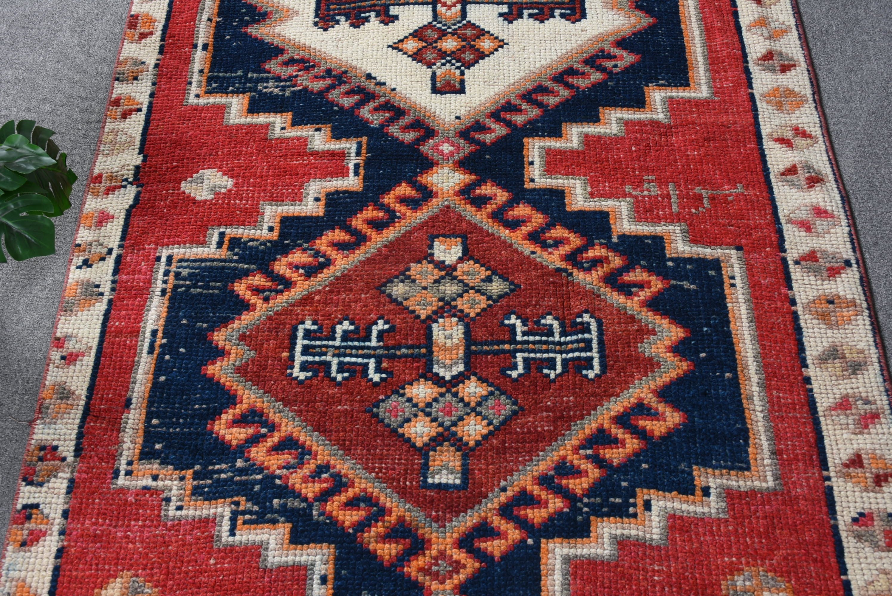 Office Rug, 3.3x11.6 ft Runner Rugs, Red Anatolian Rugs, Corridor Rugs, Vintage Rug, Hallway Rug, Bedroom Rug, Turkish Rug
