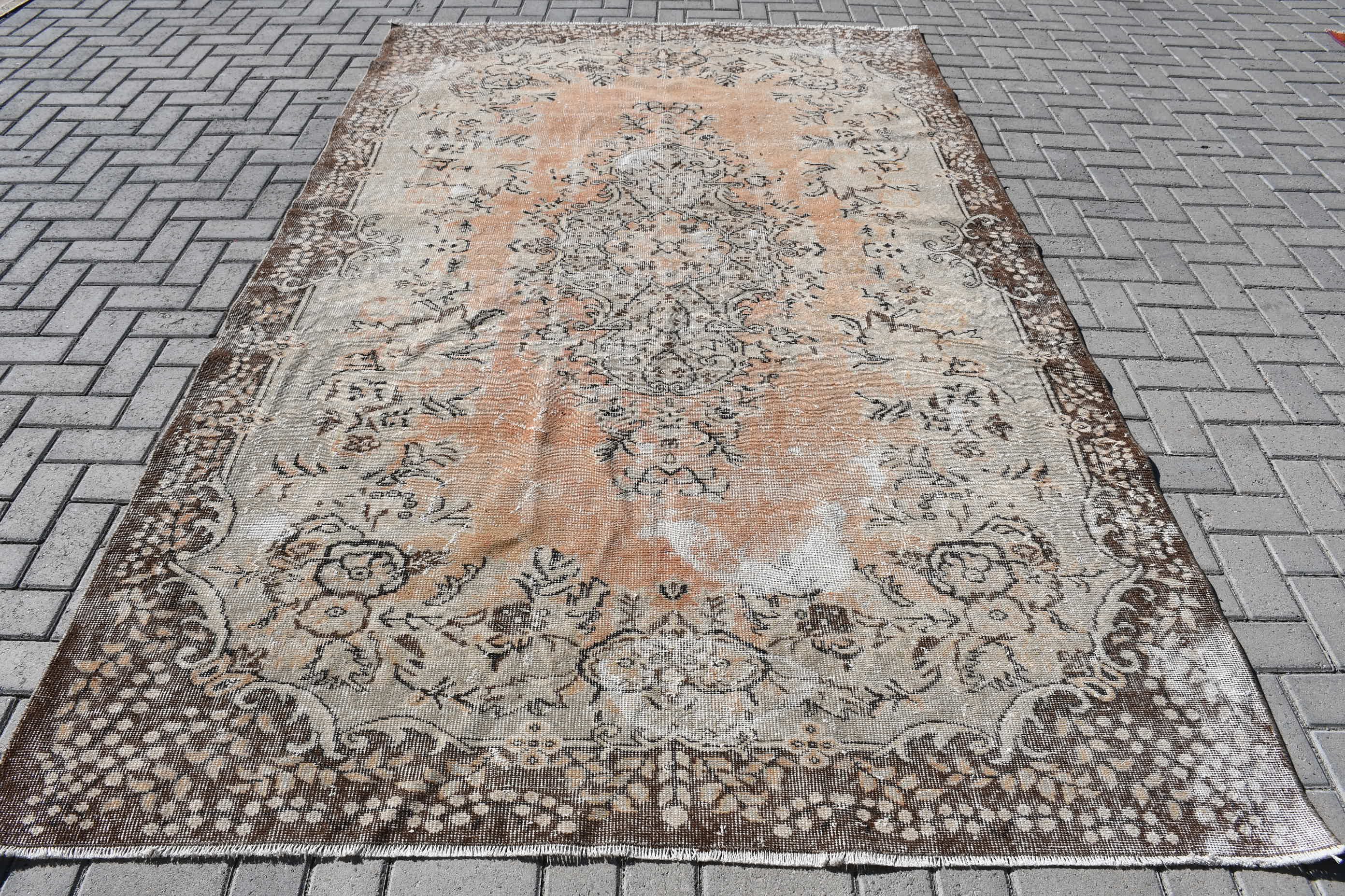 Vintage Halı, Havalı Halı, Sanat Halısı, Türk Halısı, Yemek Odası Halıları, 6.1x10.1 ft Büyük Halı, Bej Antika Halılar, Ev Dekorasyonu Halısı, Salon Halısı