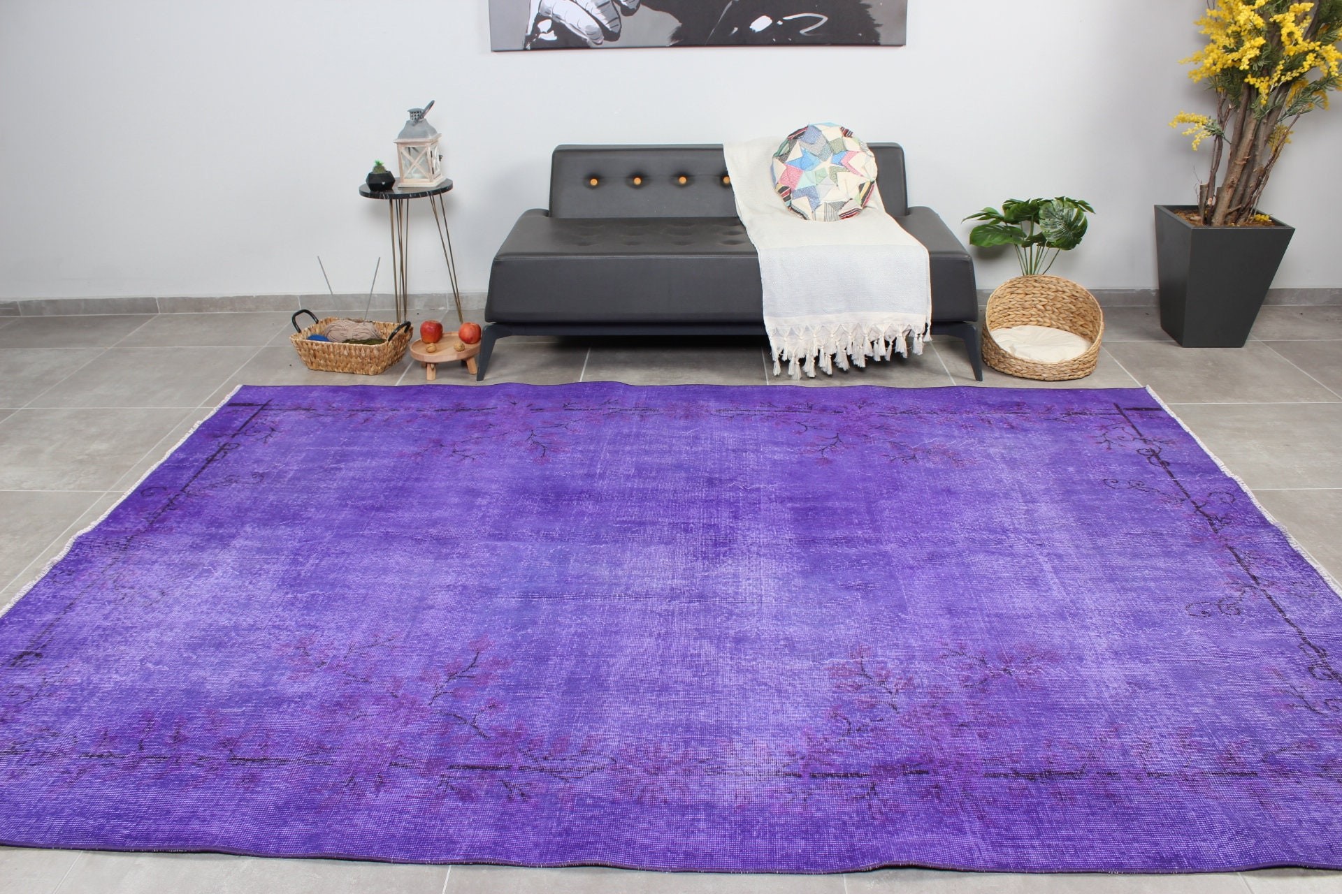 Turkish Rug, Purple Oushak Rug, Bedroom Rug, Vintage Rugs, Rugs for Living Room, Home Decor Rug, Living Room Rug, 6.8x9.6 ft Large Rugs