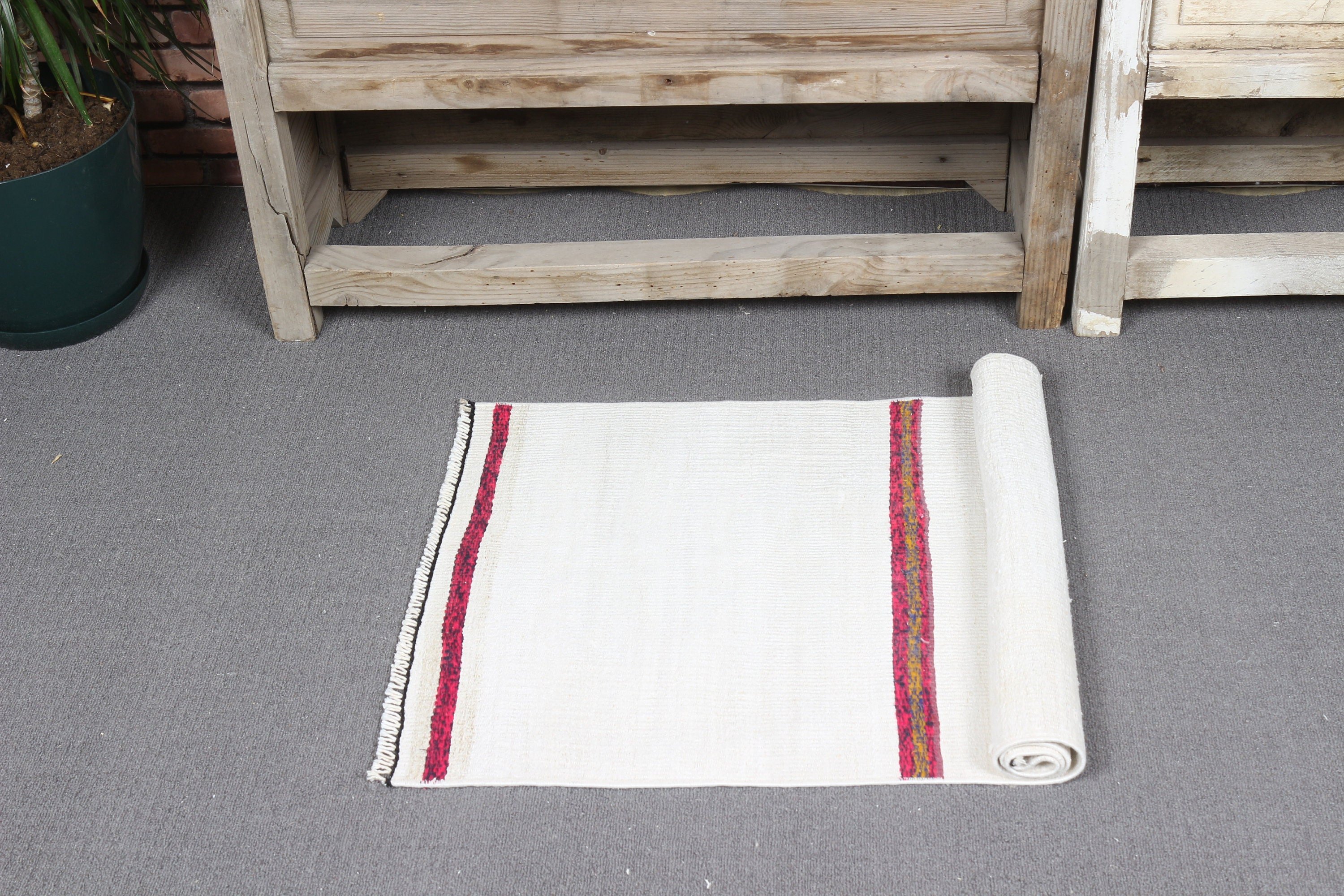 Antique Rugs, 1.6x3.2 ft Small Rug, Turkish Rugs, White Oriental Rug, Vintage Rug, Door Mat Rugs, Ethnic Rugs, Kitchen Rug