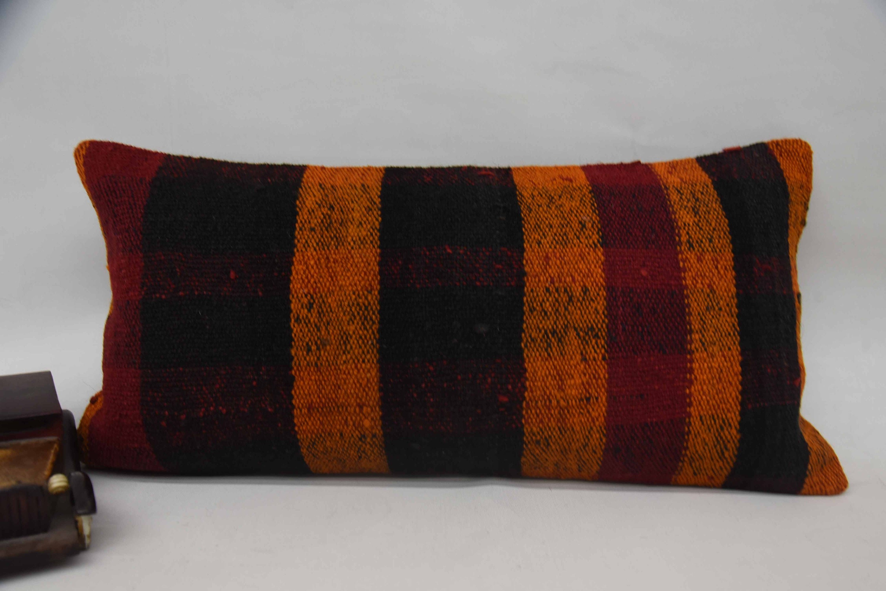 Kilim Rug Cushion, Vintage Pillow, Kilim Pillow, 12"x24" Orange Pillow Case, Decorative Pillow Sham, Antique Pillows