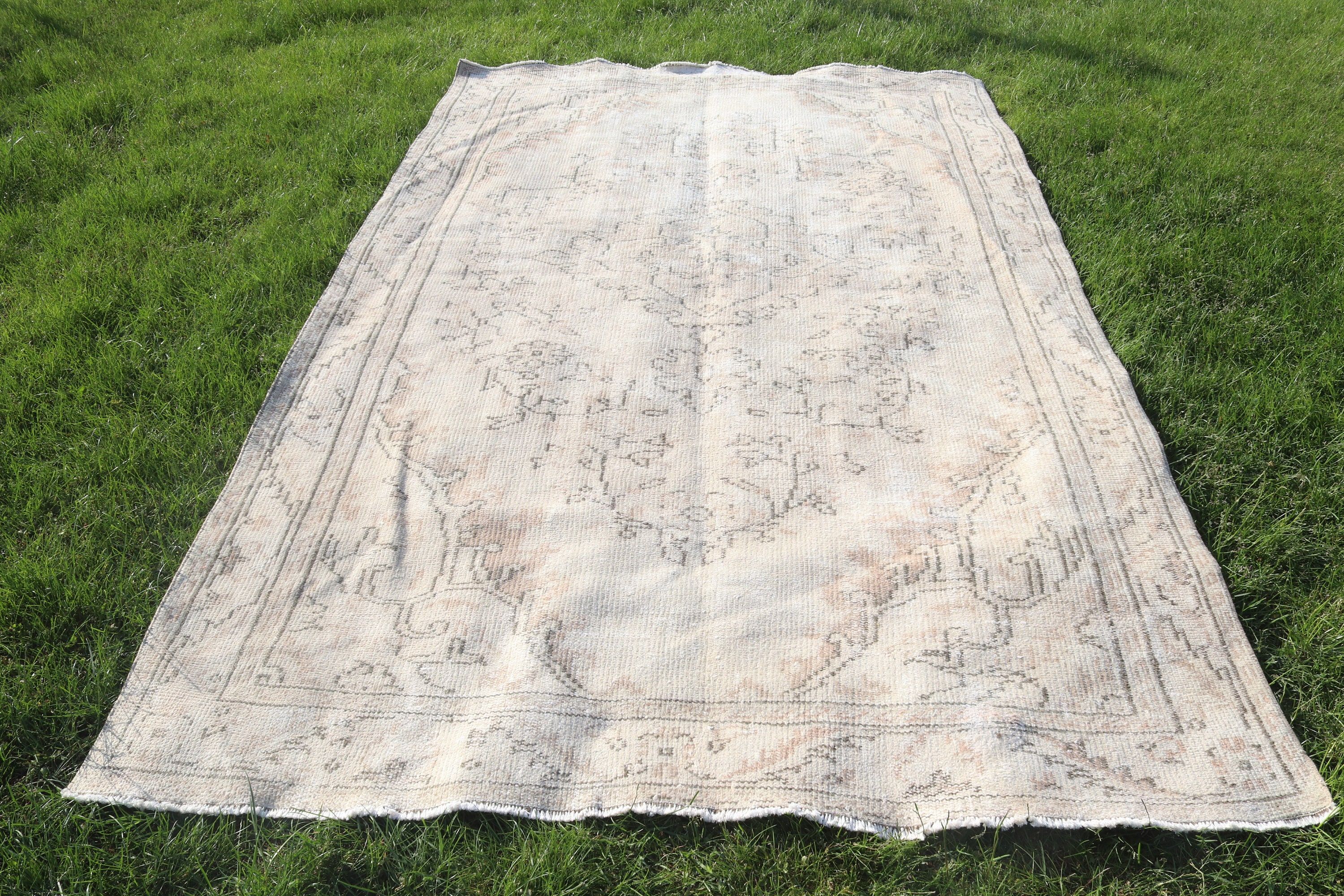 Vintage Halı, El Dokuma Halı, 5.4x8.8 ft Büyük Halı, Antika Halı, Bej Modern Halılar, Türk Halısı, Salon Halısı, Yemek Odası Halısı, Anadolu Halıları