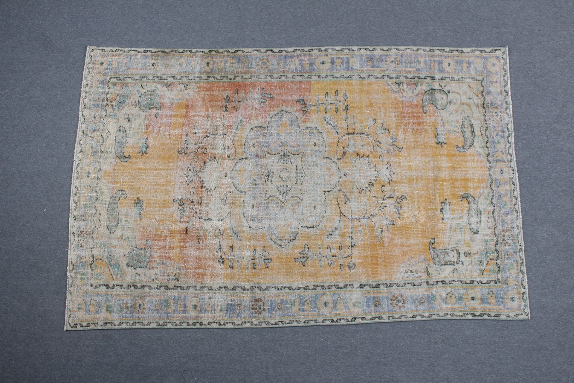 Salon Rug, Vintage Rug, Turkish Rug, Yellow Anatolian Rug, Home Decor Rugs, Art Rug, 5.8x8.7 ft Large Rugs, Antique Rugs, Living Room Rugs