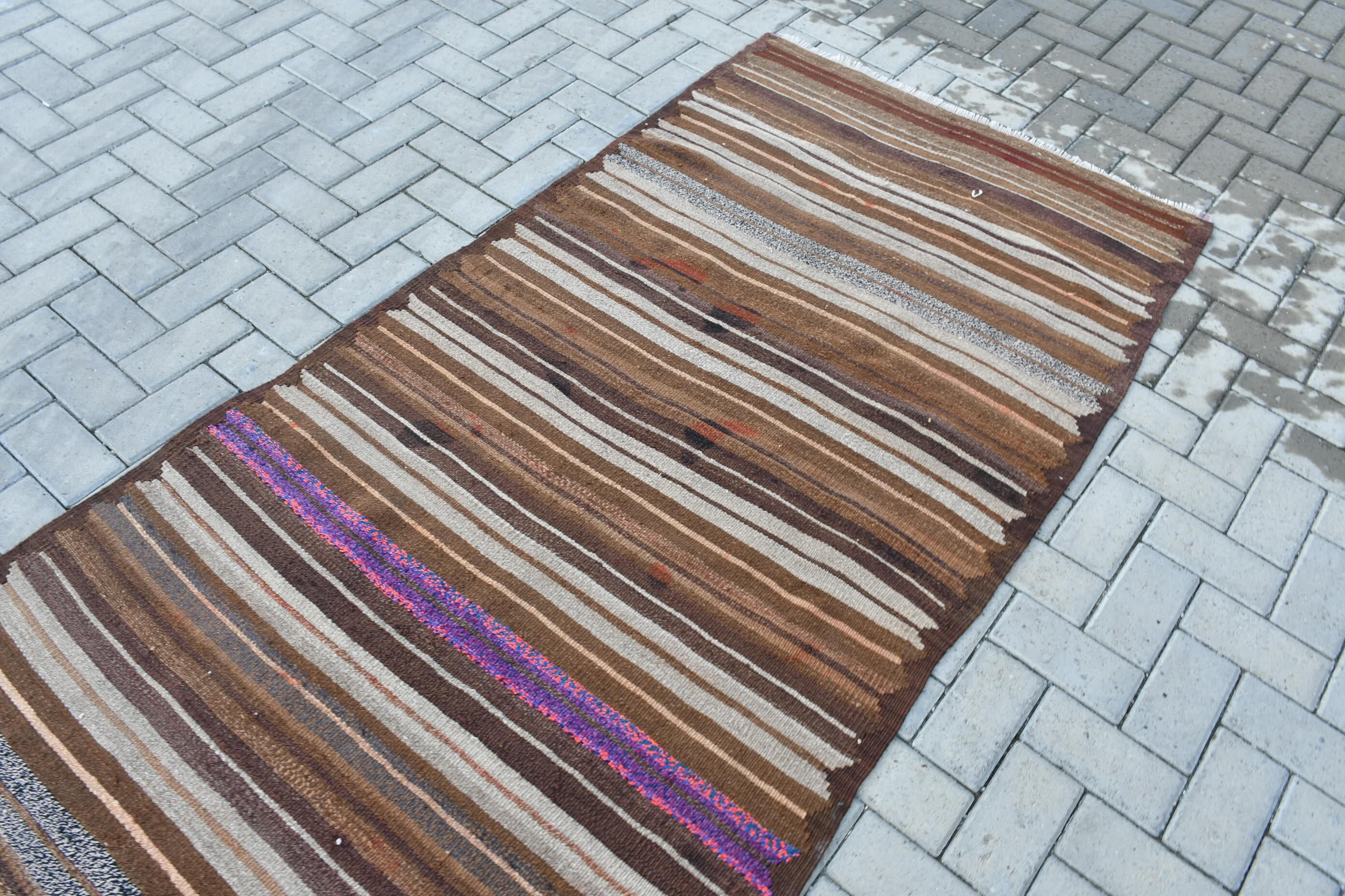 Anatolian Rugs, Oushak Rug, Brown Wool Rug, Kilim, Stair Rug, Turkish Rug, Vintage Rug, Art Rug, Rugs for Corridor, 3.6x10.8 ft Runner Rugs