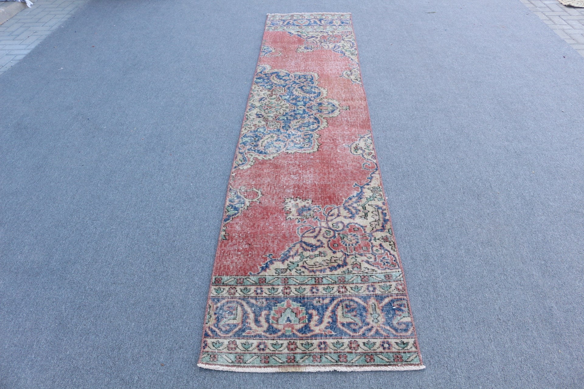 Oriental Rug, 2.2x10.3 ft Runner Rug, Rugs for Stair, Kitchen Rug, Turkish Rugs, Vintage Rug, Antique Rug, Corridor Rug, Red Antique Rugs
