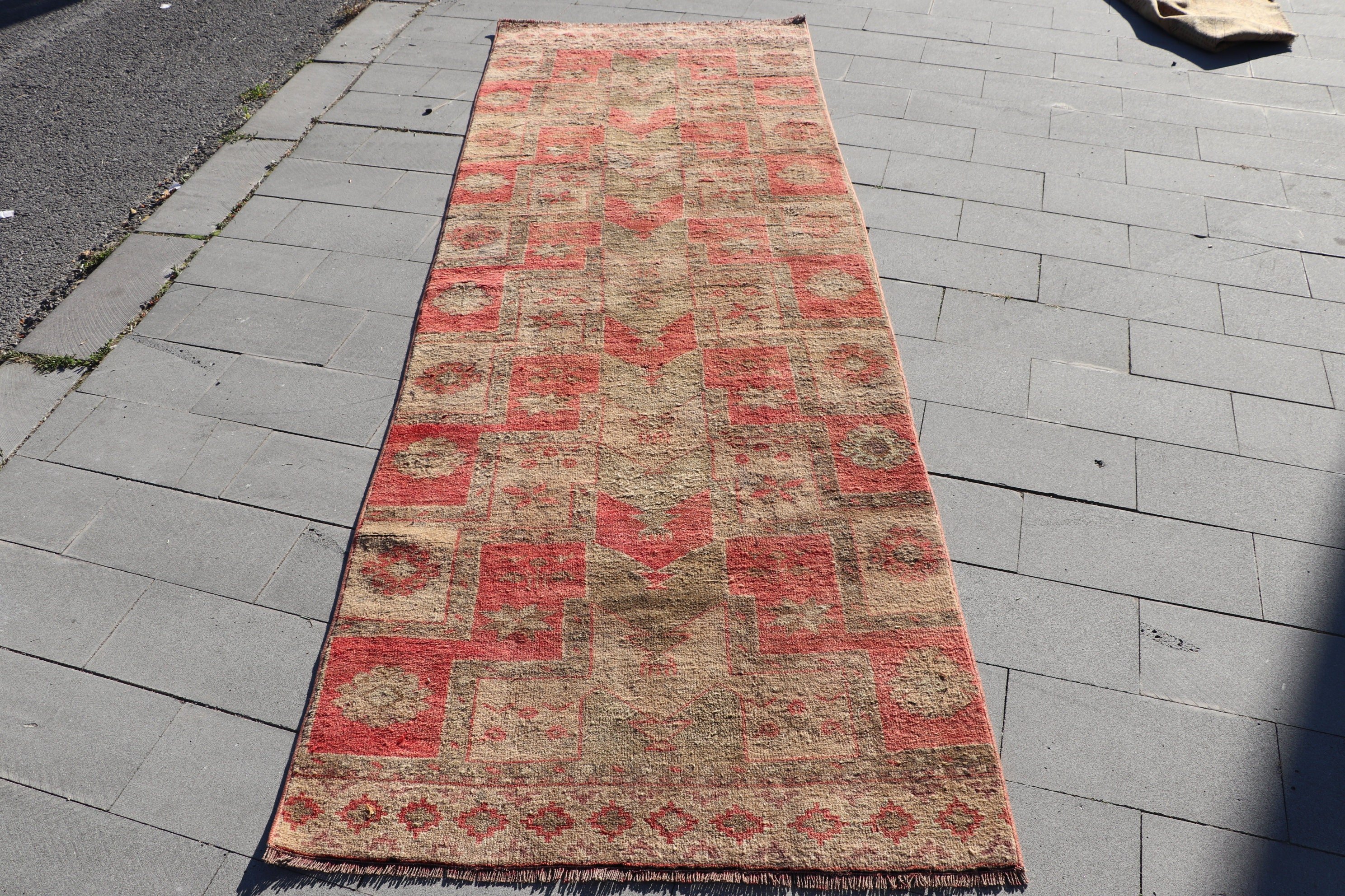 Red Moroccan Rug, Aztec Rugs, Rugs for Kitchen, Vintage Rugs, Turkish Rug, Kitchen Rugs, Corridor Rug, Oushak Rug, 3.3x9.5 ft Runner Rug