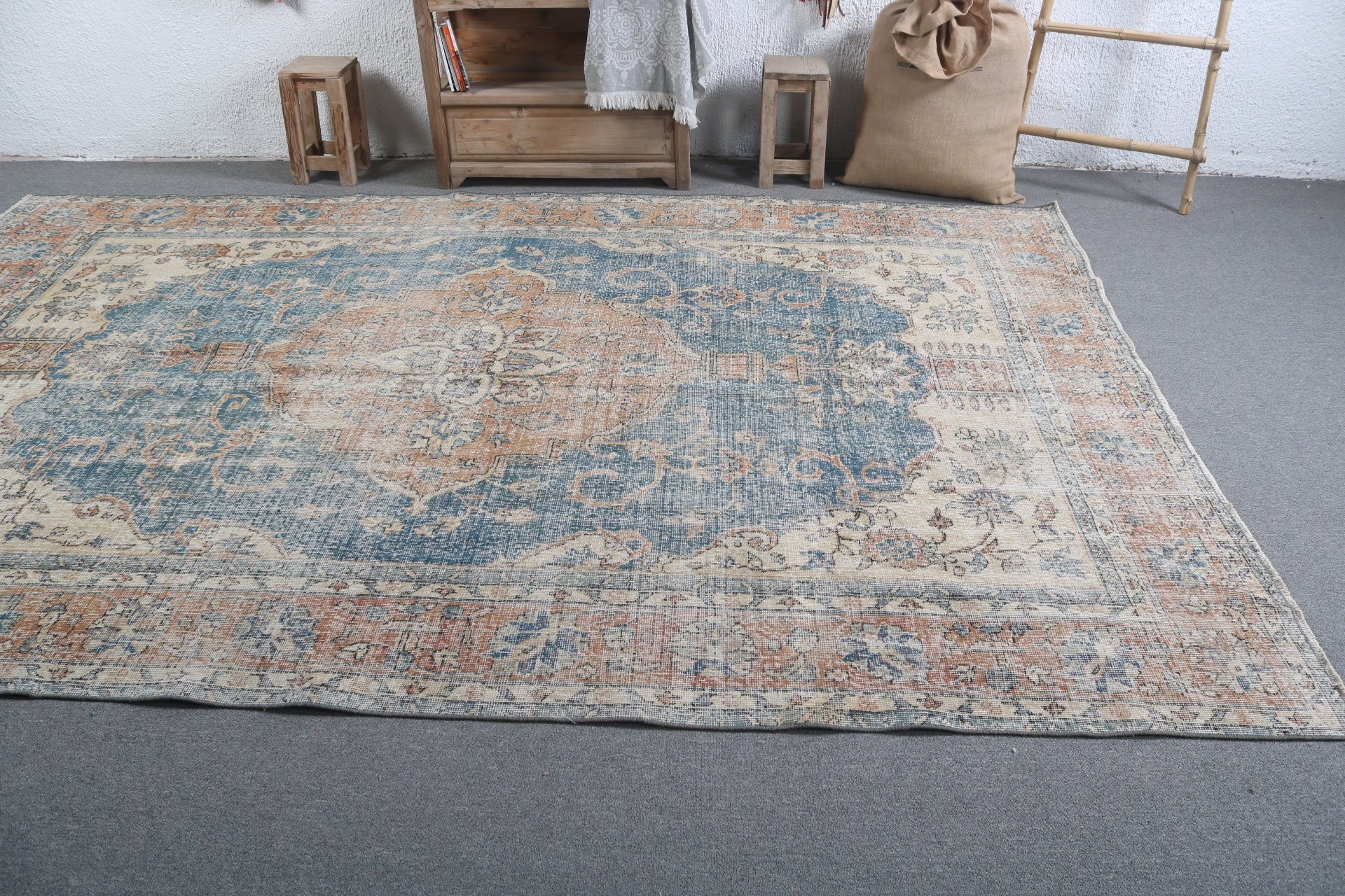Living Room Rug, Vintage Rug, Turkish Rugs, Dorm Rug, Rugs for Saloon, Floor Rugs, Oriental Rug, 6.9x10.6 ft Oversize Rug, Dining Room Rug